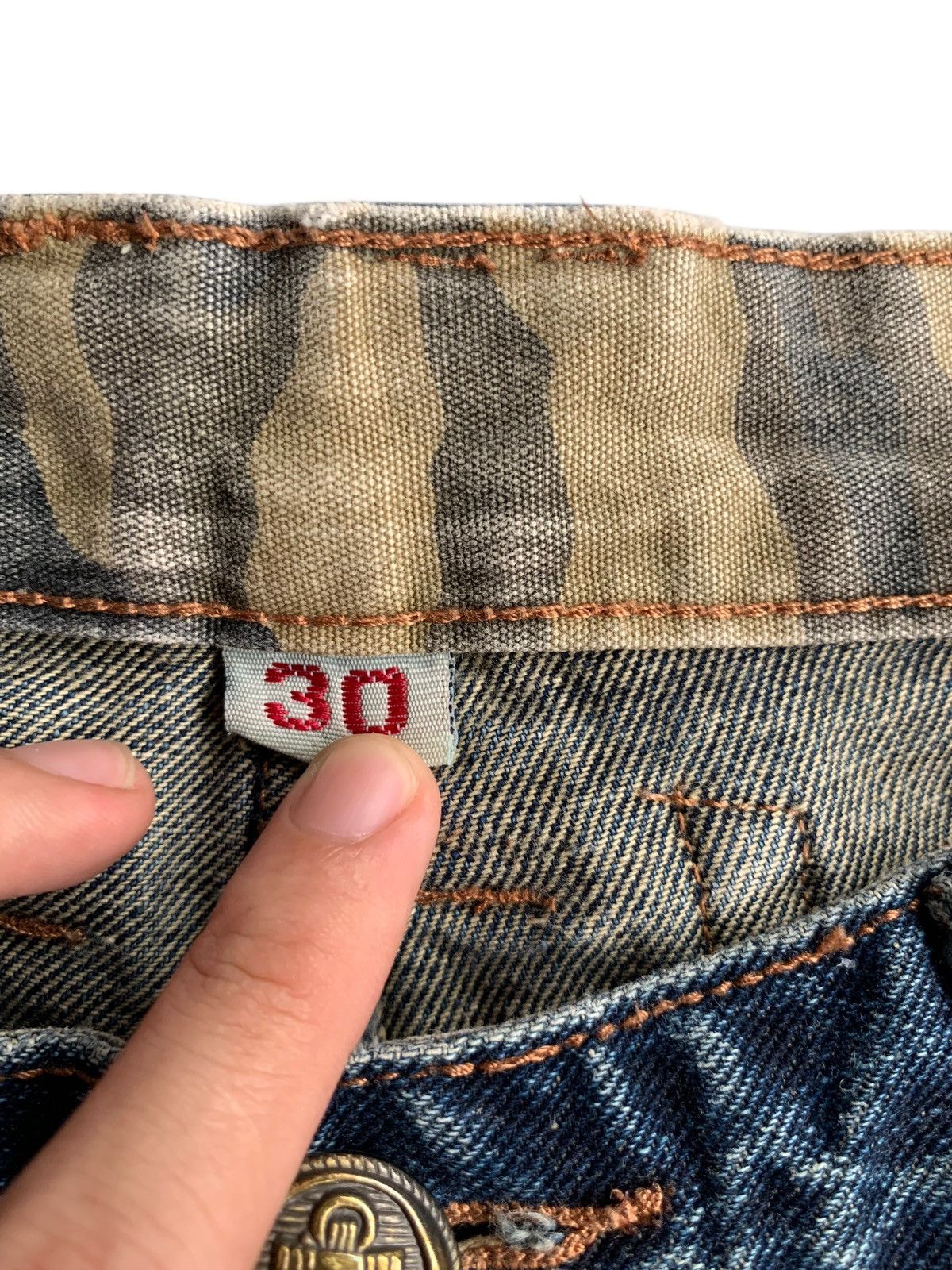 Tornado Mart FLARE💥 CROWN J JAPANESE PUNK STYLE DISTRESSED DENIM Size US 31 - 16 Thumbnail