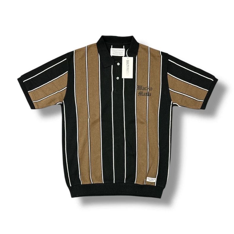 WACKO MARIA 23SS STRIPED KNIT JACQUARD POLO SHIRT color bl