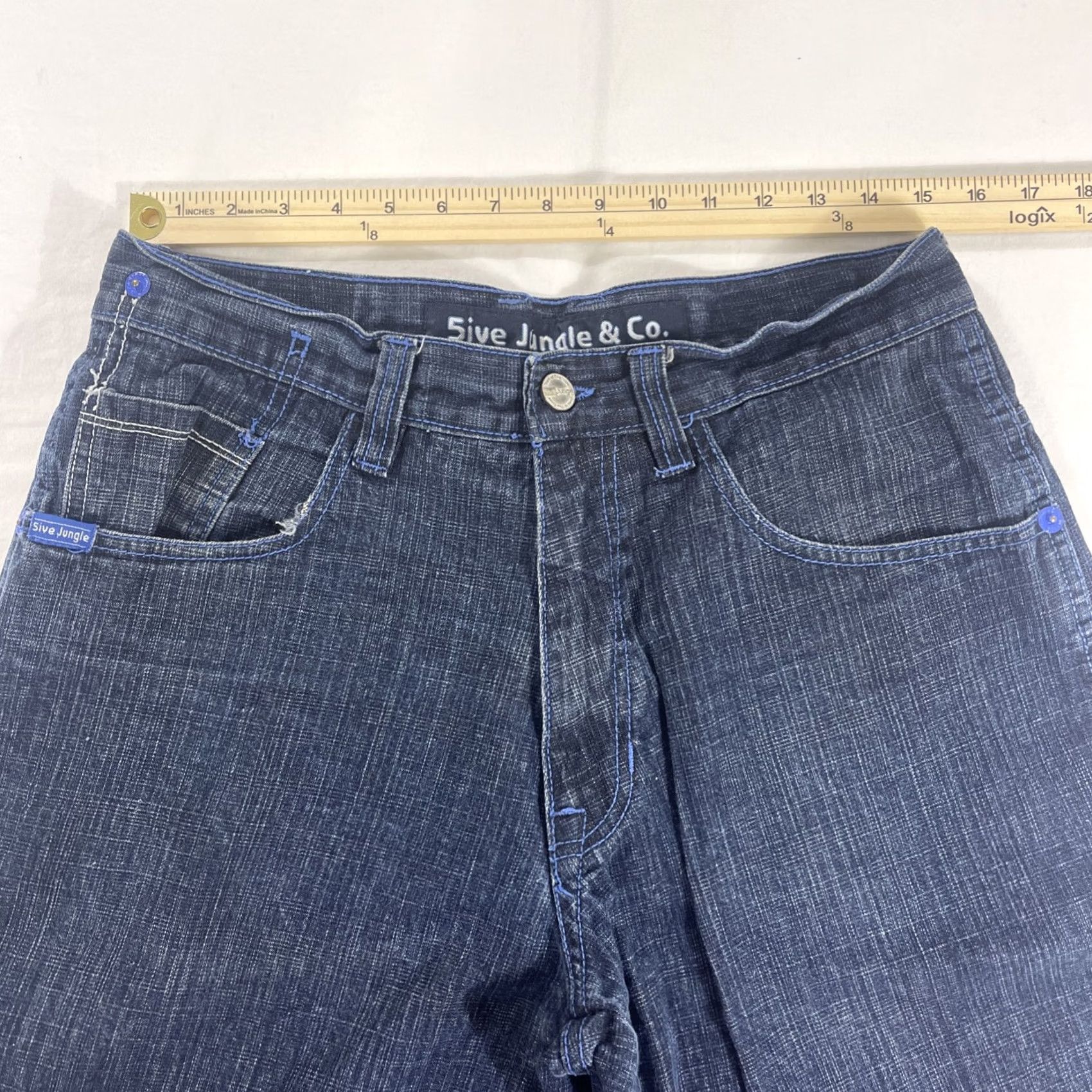 CO VINTAGE 5ive Jungle & Co Mens 34 Jean Shorts Baggy Skater Grunge Y2K Hip Hop Denim Blue 90s Pockets Shorts Mens 34in inseam 8in Size US 34 / EU 50 - 6 Thumbnail
