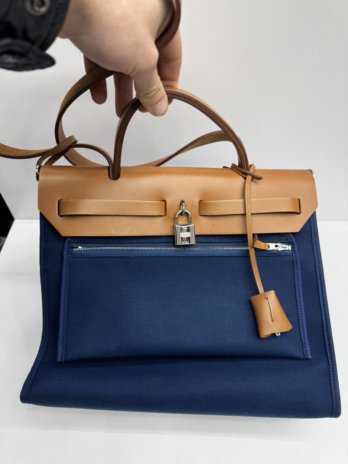 Hermes Military Toile Vache Hunter Herbag Zip 31 PM Bleu Fauve Size ONE SIZE - 1 Thumbnail