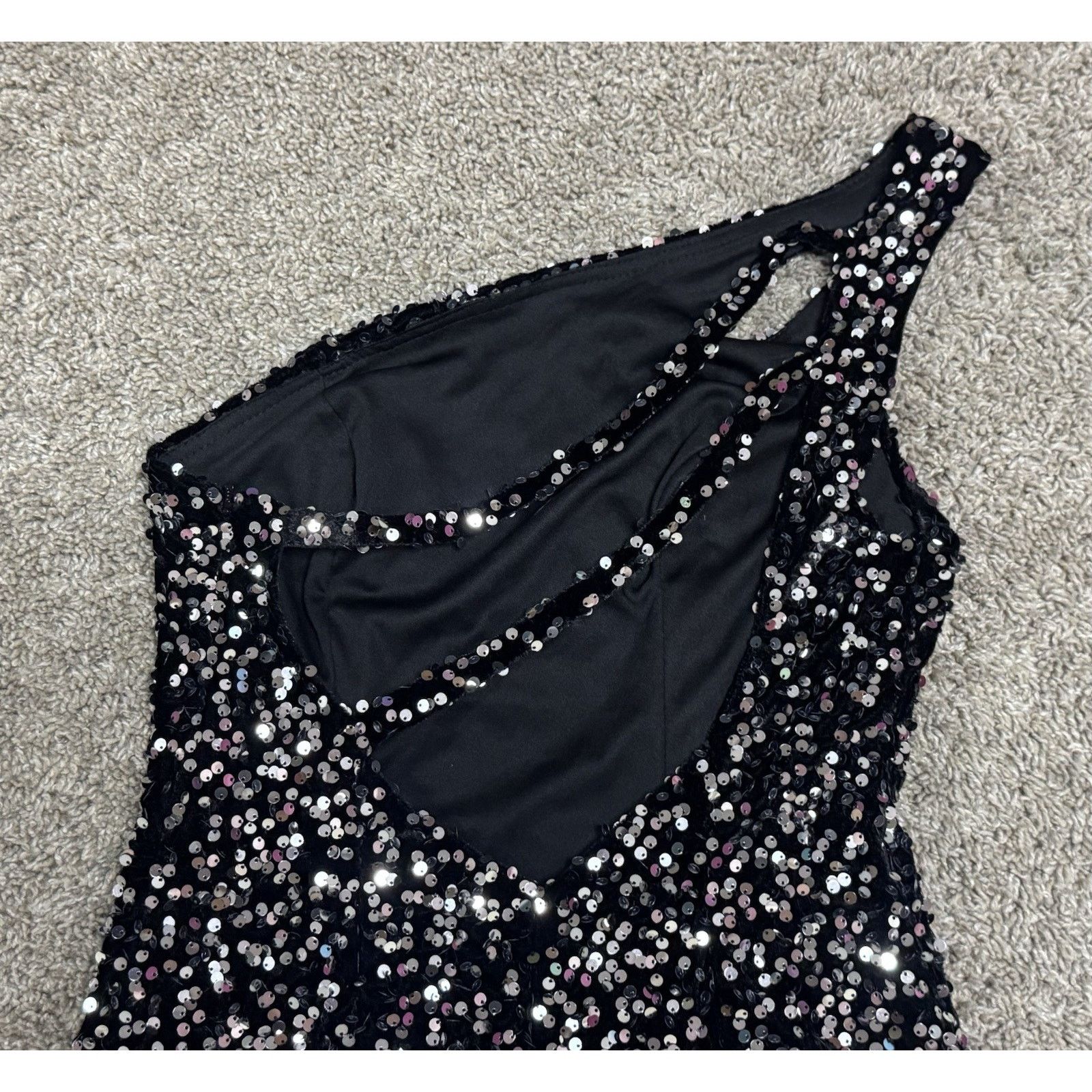 Other LOYELOY One Shoulder Sequin Mini Dress Black Glam Party S Size S / US 4 / IT 40 - 7 Thumbnail