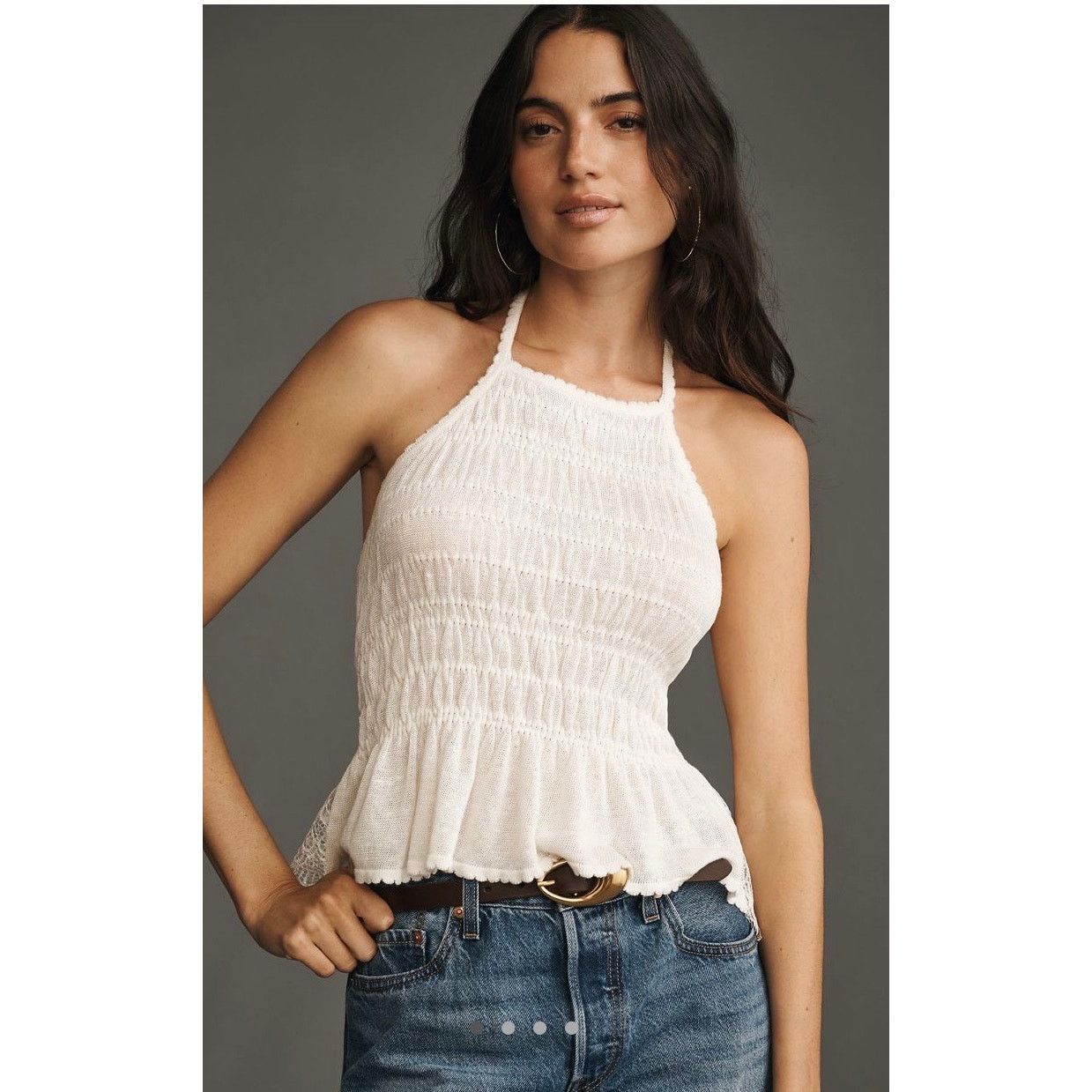 Anthropologie NWT Anthropologie Smocked Lace-Trim Halter Tank Top Size XS / US 0-2 / IT 36-38 - 1 Thumbnail