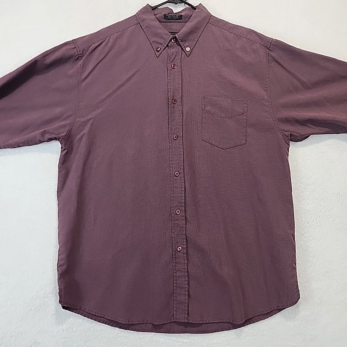 Vintage VINTAGE Industrial Exchange Long Sleeve Men's Button-Up Shirt Burgundy Check Plaid 80s 90s Western Mens Regular L Size 42R - 4 Thumbnail