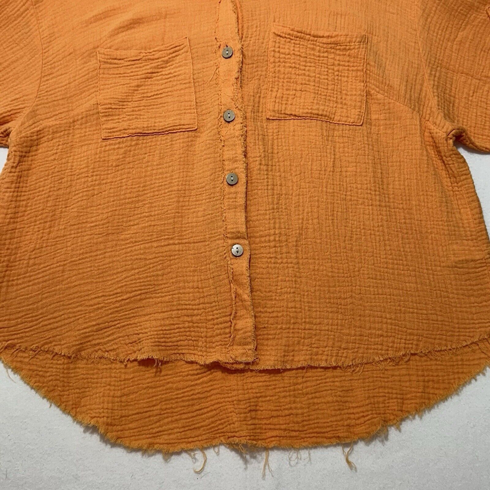 Other Cato Large Orange Button Front Blouse Raw Hem Gauze Top Size L / US 10 / IT 46 - 7 Thumbnail