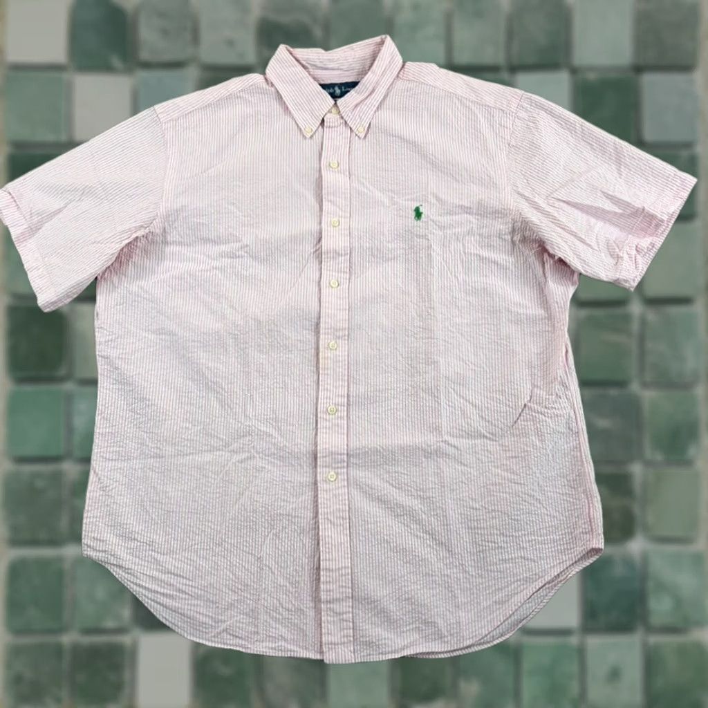 Polo Ralph Lauren Polo Ralph Lauren Classic Fit Seersucker Shirt Pink Stripe Men XL Green Pony Button-Up Shirt Women? Mens Size US XL / EU 56 / 4 - 1 Thumbnail