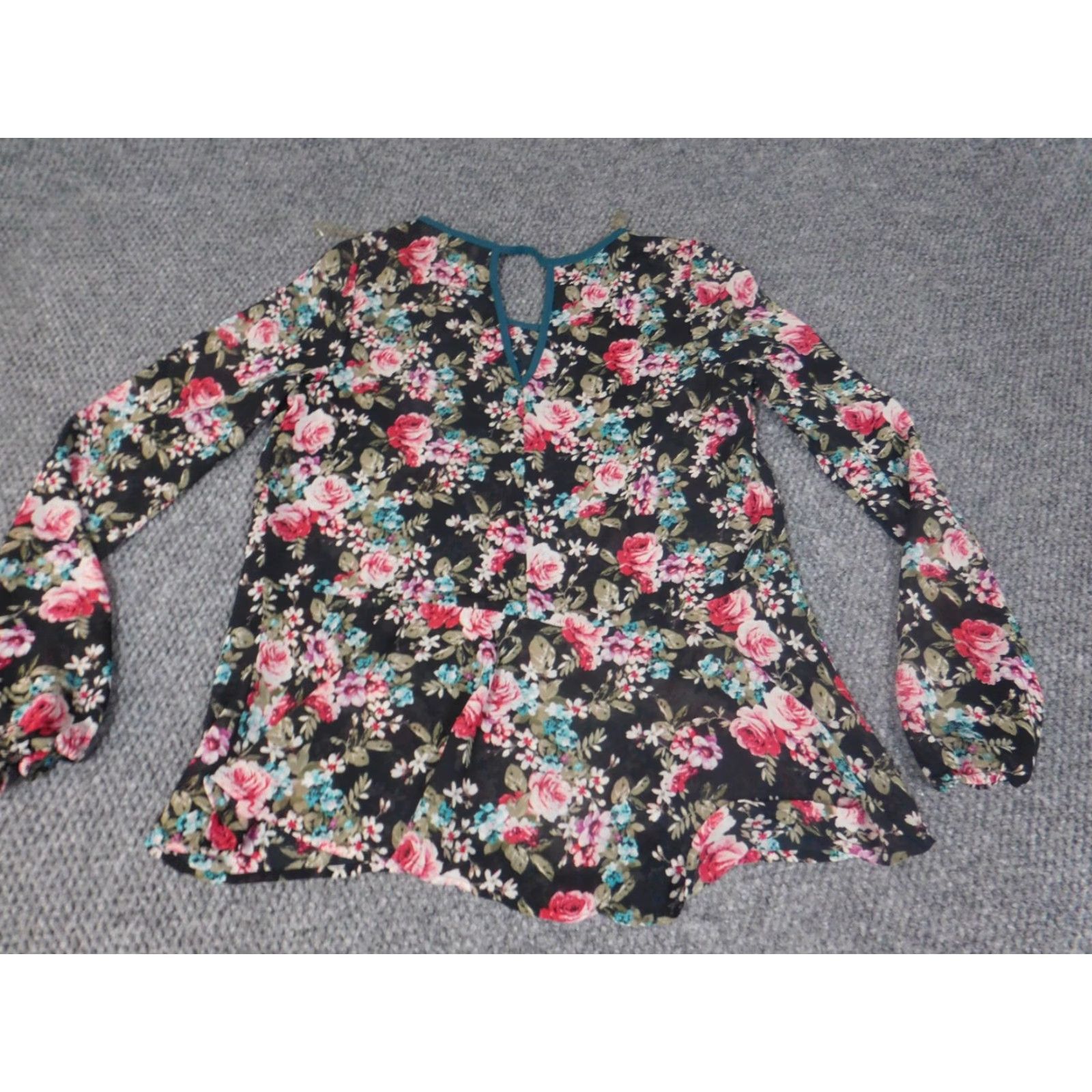 Vintage Eyesplash Blouse Womens S Black Floral Knit Crew Neck 3/4 Sleeve Casual Button Regular Size S / US 4 / IT 40 - 7 Thumbnail