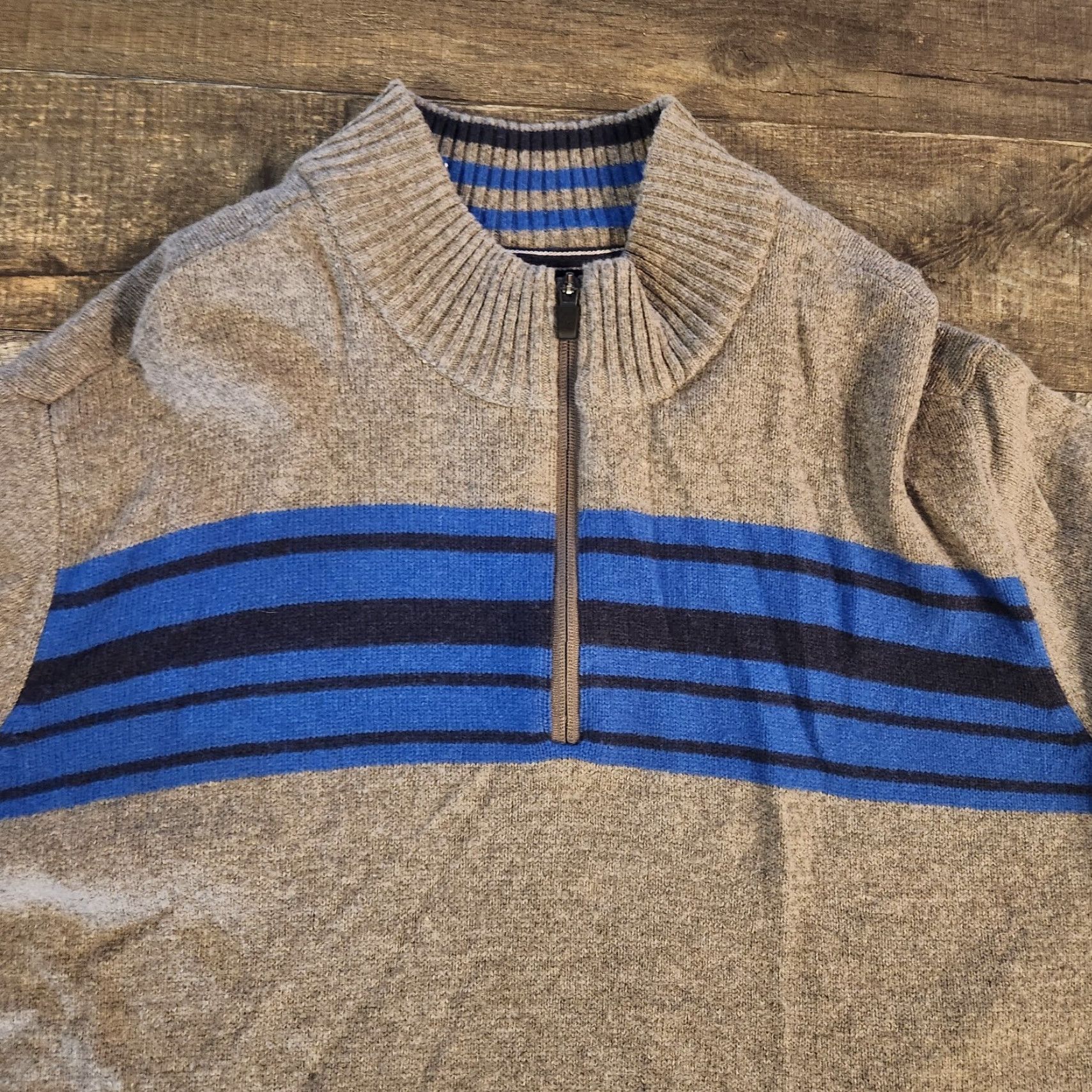 Eddie Bauer Eddie Bauer Wool Blend 1/4 Zip Pullover Mens 2XL Sweater Gray Blue Striped Size US XXL / EU 58 / 5 - 3 Thumbnail