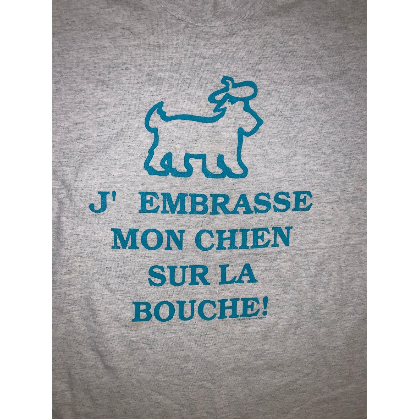 Vtg 90s Fruit of the Loom Dog Tee Single Stitch USA French L