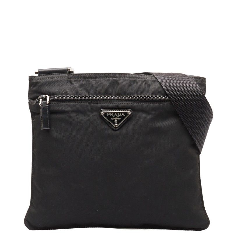 image of Prada Tessuto Flat Zip Messenger Bag in Black, Women's
