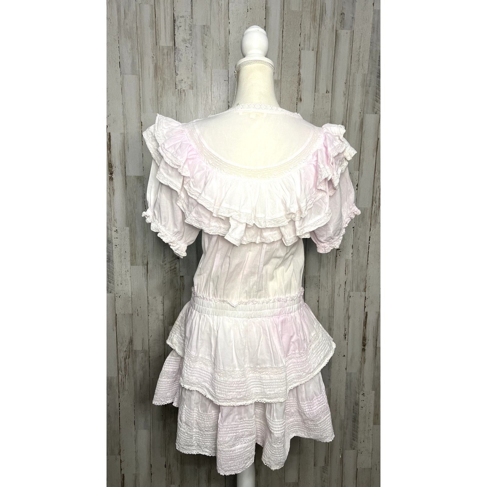 LoveShackFancy LoveShackFancy Women's XL Pink Eyelet Ruffle Mini Dress Size XL / US 12-14 / IT 48-50 - 6 Thumbnail