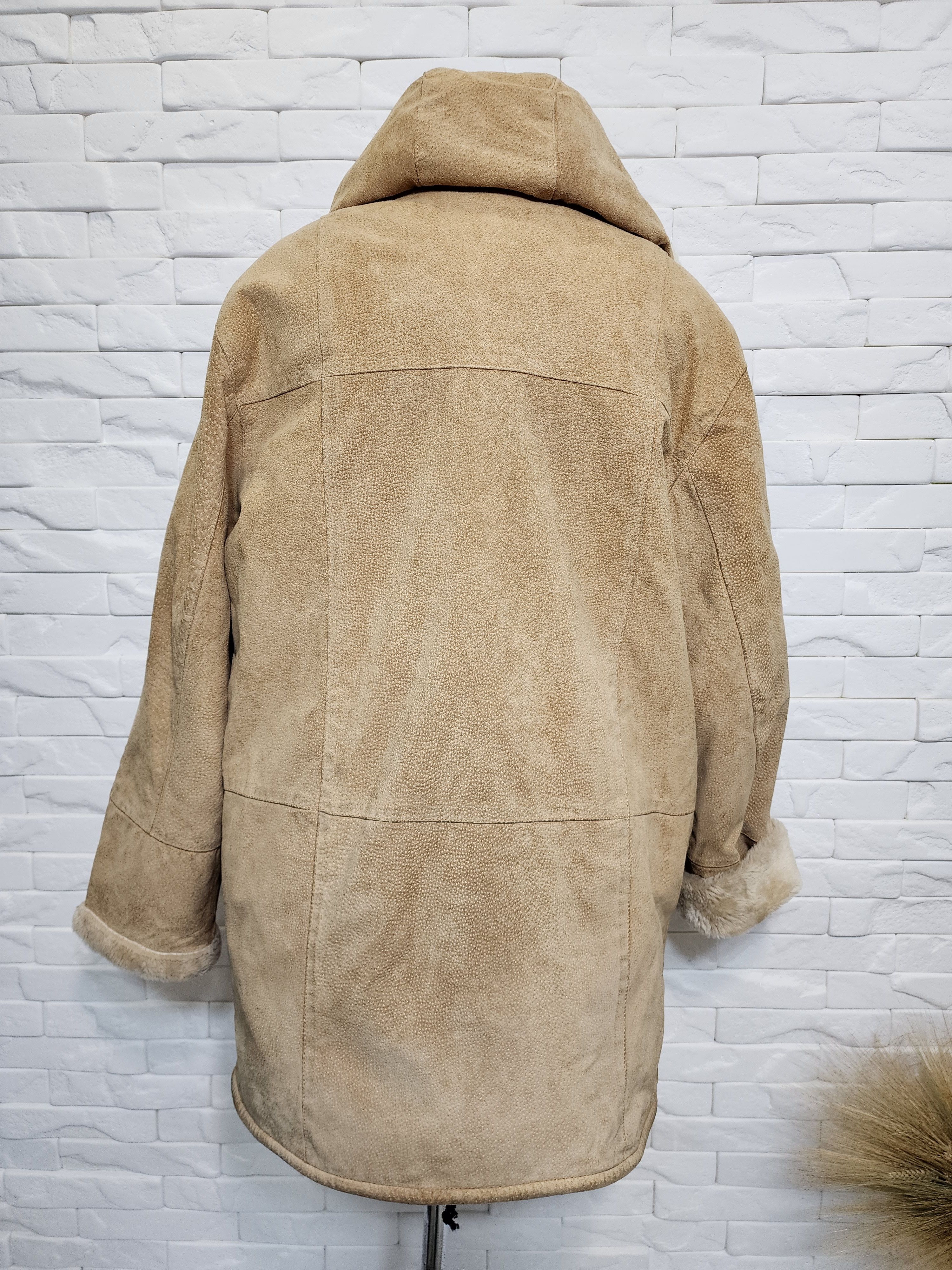 Genuine Leather Brown Women's Fur Jacket: Women's Vintage Button Hooded Coat Size XXL / US 16-18 / IT 52-54 - 4 Thumbnail
