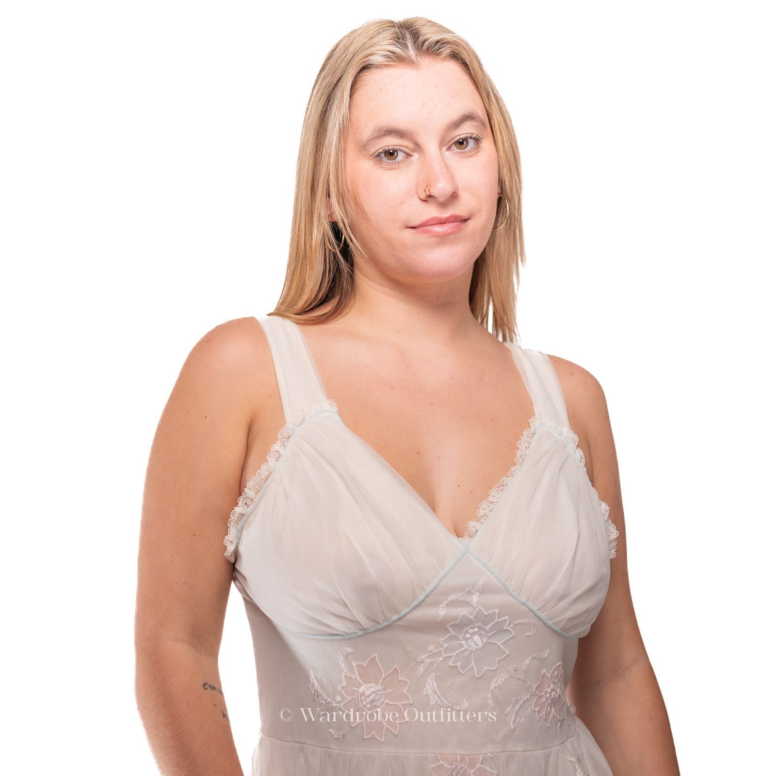 Vintage Vintage 50's Sheer White Nylon Gown Dress Size M / US 6-8 / IT 42-44 - 5 Thumbnail