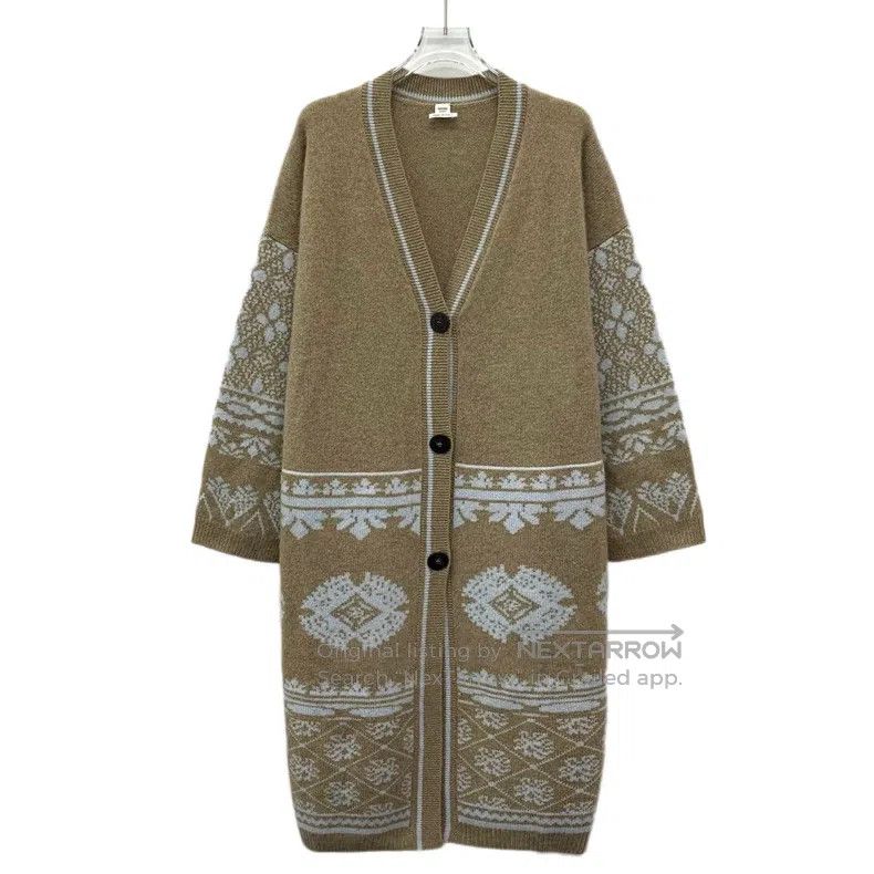 Hermes Hermes Brown snowflake inlay cashmere V-neck single-breast Size XS / US 0-2 / IT 36-38 - 1 Thumbnail