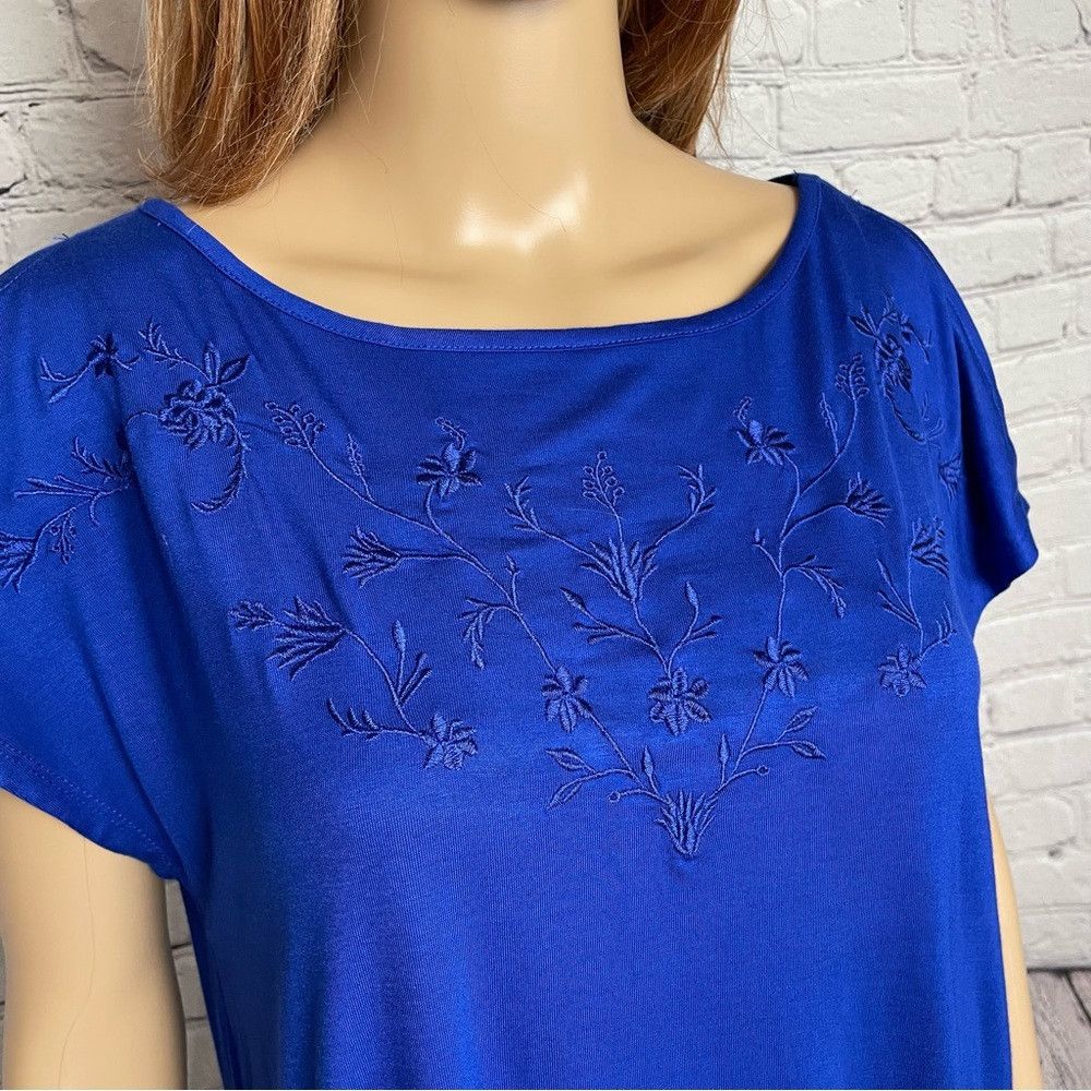 Other NWT New Cable & Gauge Blue Short Sleeve Embroidered Top Siz Size M / US 6-8 / IT 42-44 - 2 Thumbnail