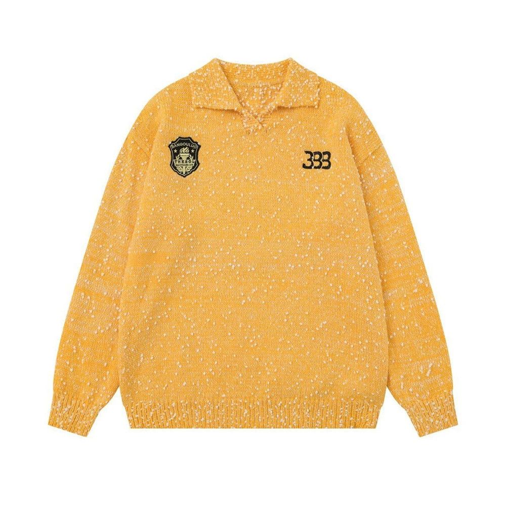 Men's high street wool ball jacquard lapel sweater