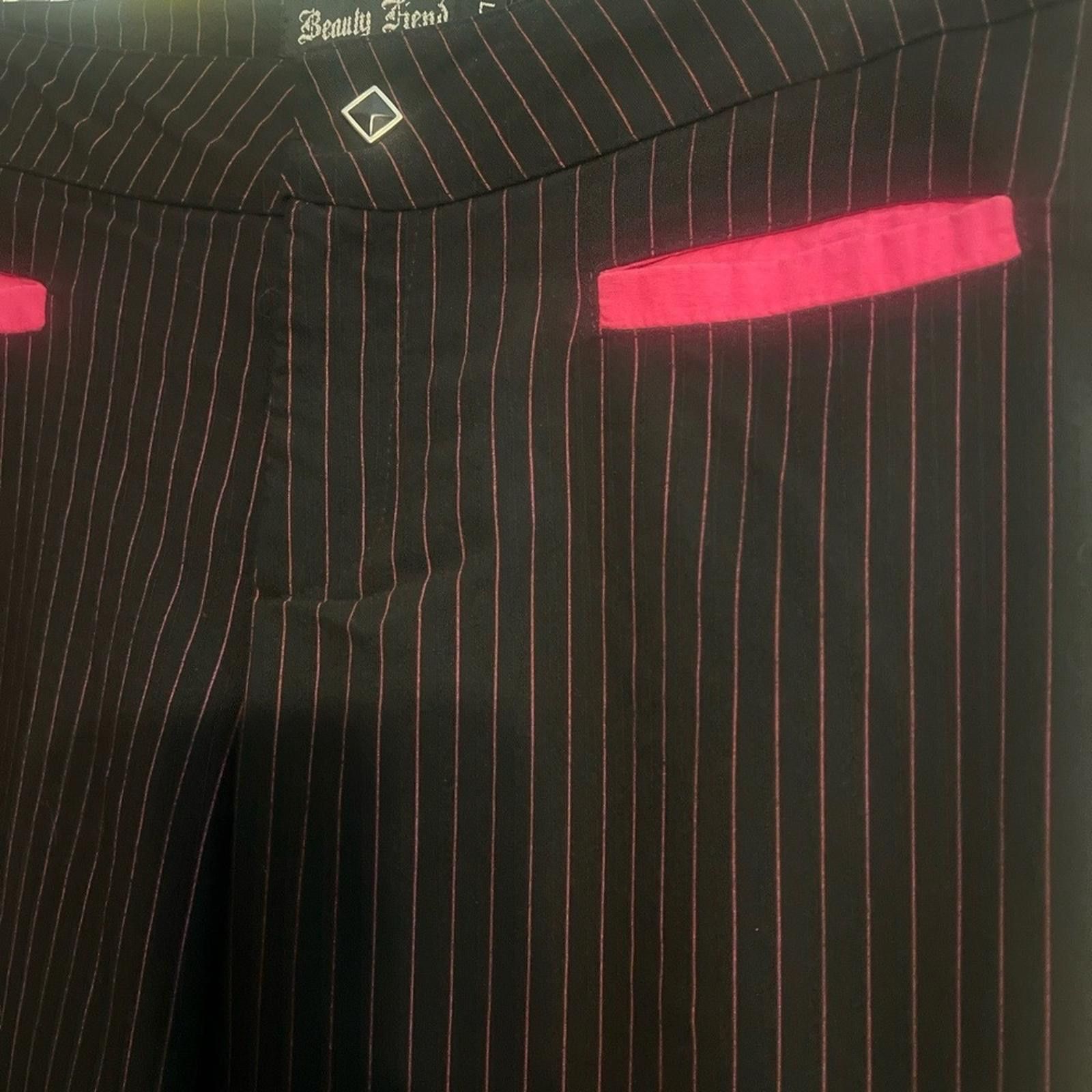 Hot Topic Beauty Fiend 7 BlackPink Pinstripe Y2K zipHem Hot Topic goth Size 30" / US 8 / IT 44 - 7 Thumbnail