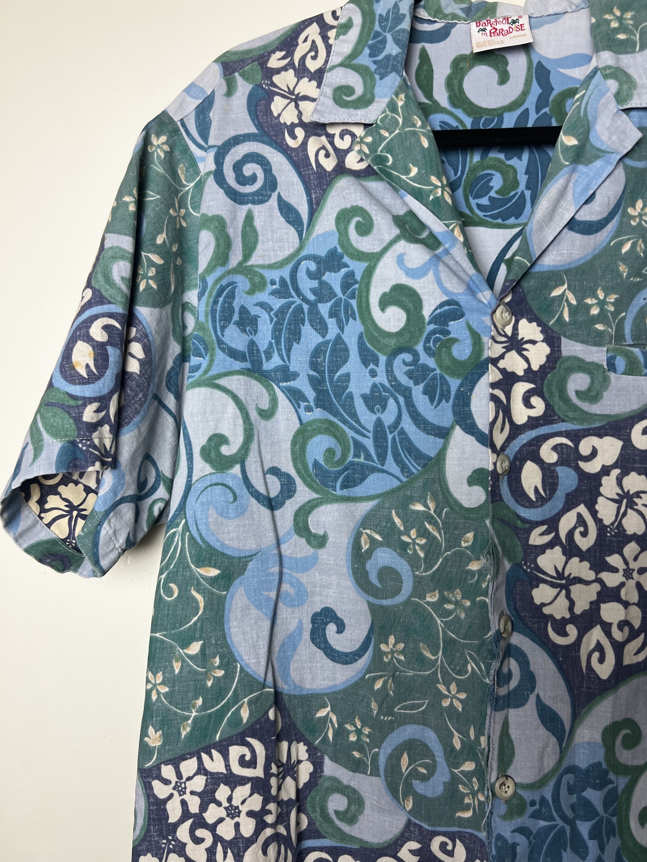 Vintage Vintage 1970's Go Barefoot in Paradise Hawaiian Aloha Shirt Size US L / EU 52-54 / 3 - 4 Thumbnail