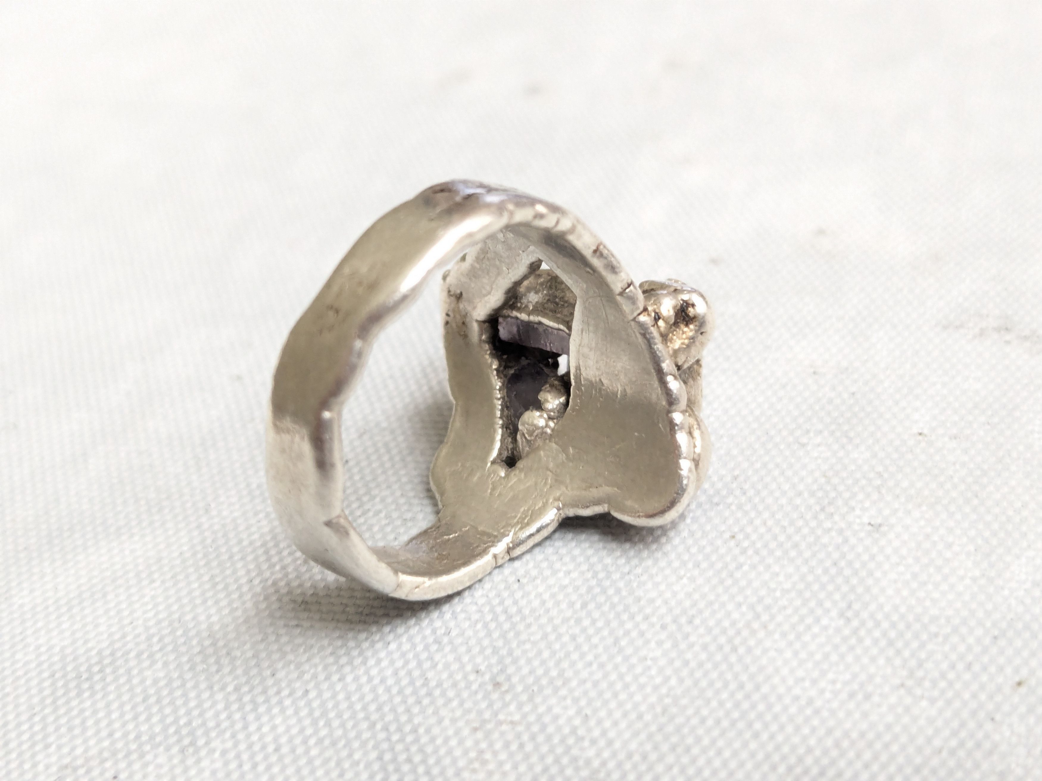 Jewelry Vintage Sterling Silver Ring Garnet Amethyst 7.75 Brutalist Size ONE SIZE - 5 Thumbnail