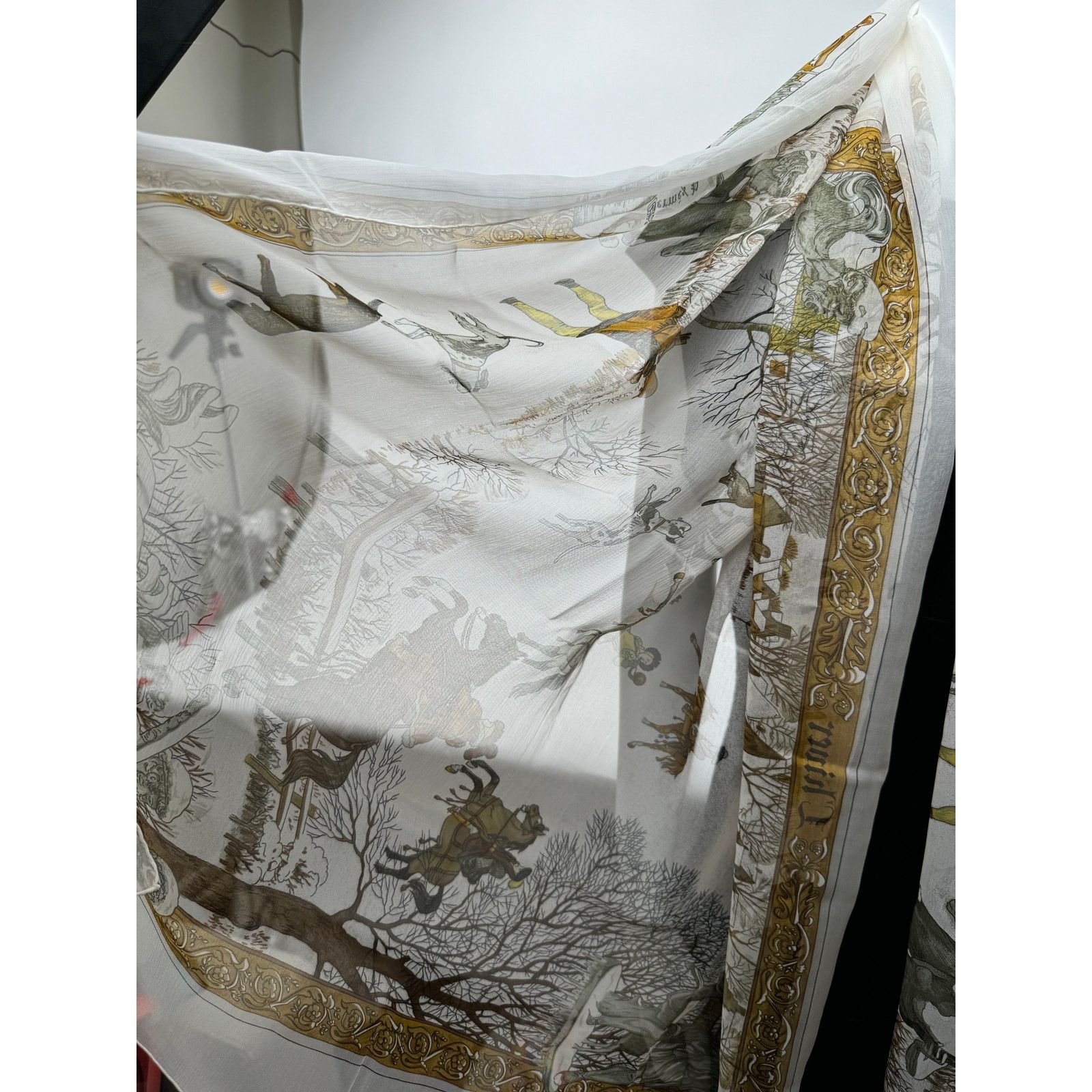 Hermes Hermes Rare Mirrored Image Hunt Scene Sheer Large Cape Shaw Size ONE SIZE - 25 Thumbnail