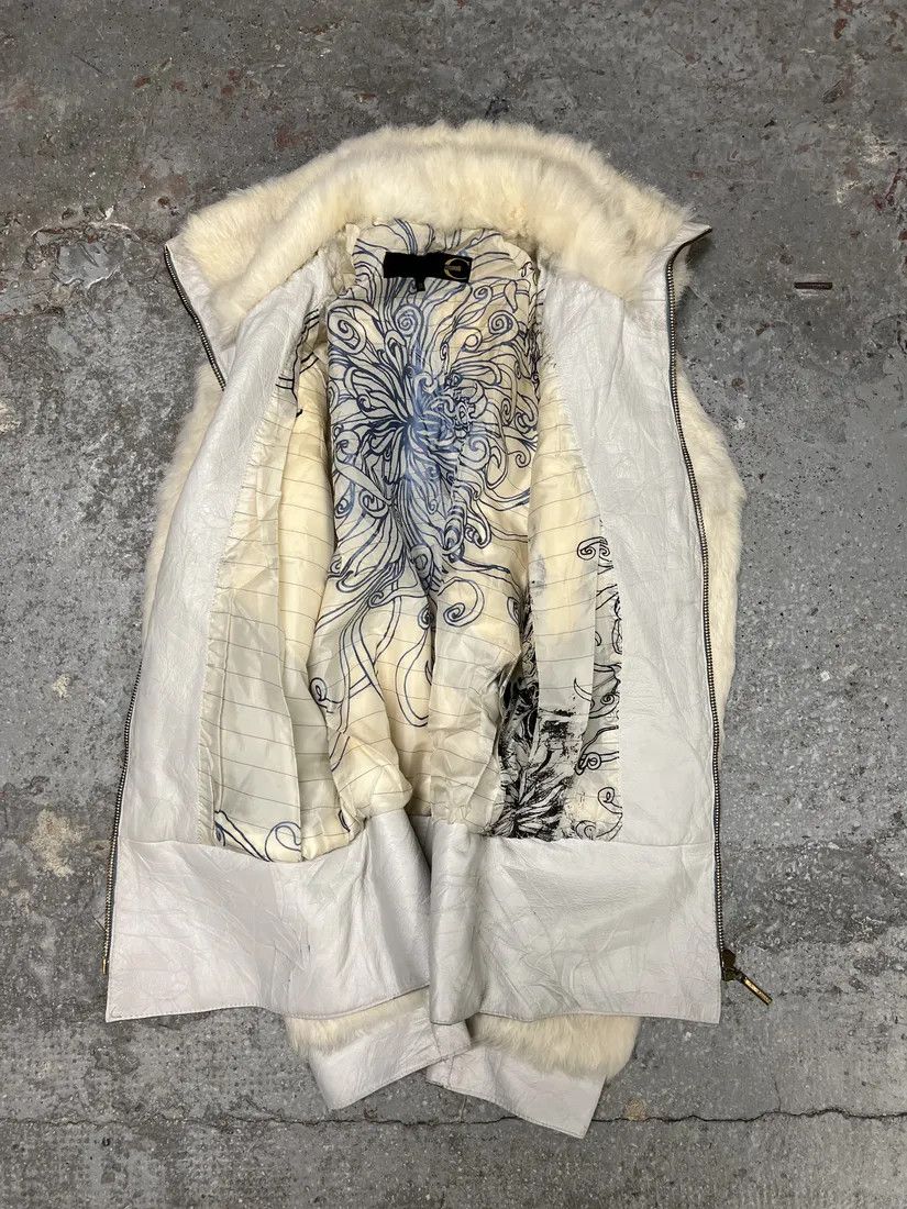 Just Cavalli × Vintage 2000s Cavalli Creamy Rabbit Fur Avant-garde Leather Jacket Size M / US 6-8 / IT 42-44 - 4 Thumbnail