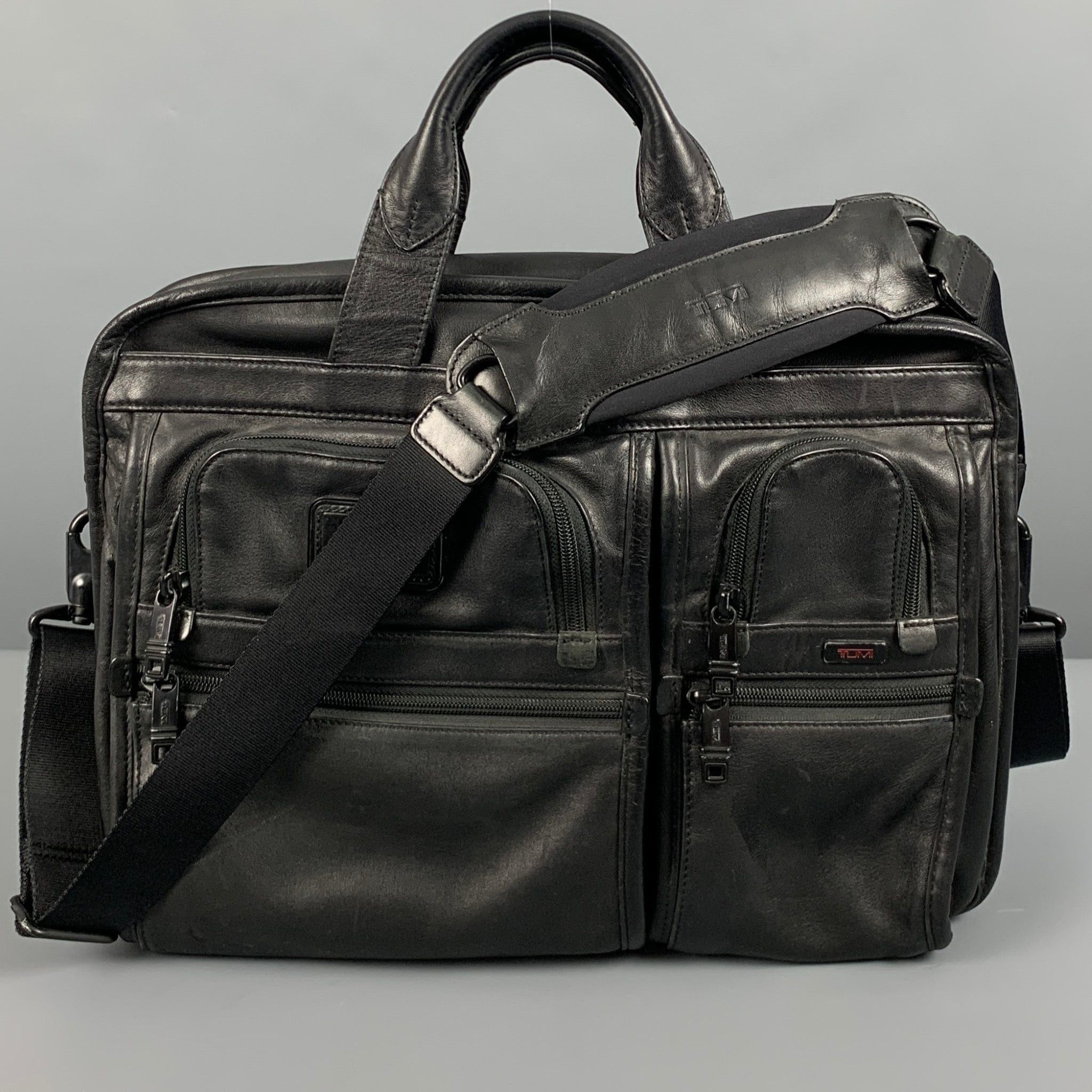 image of Tumi Grey Leather Briefcase Bag, Men's