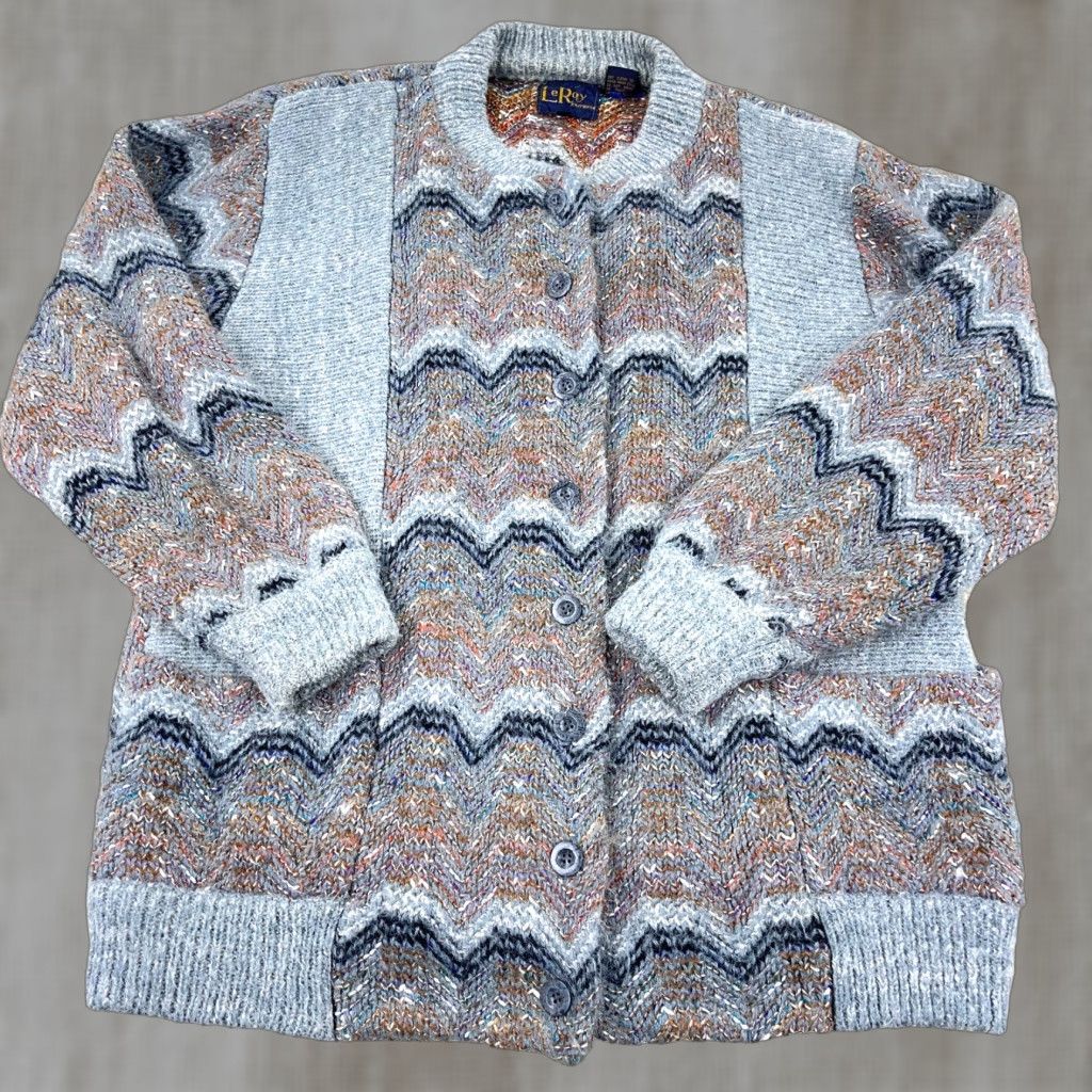 Vintage VINTAGE LeRoy Cardigan Sweater Women XL Gray Chunky-Knit 80s 90s Bohemian Size XL / US 12-14 / IT 48-50 - 1 Thumbnail