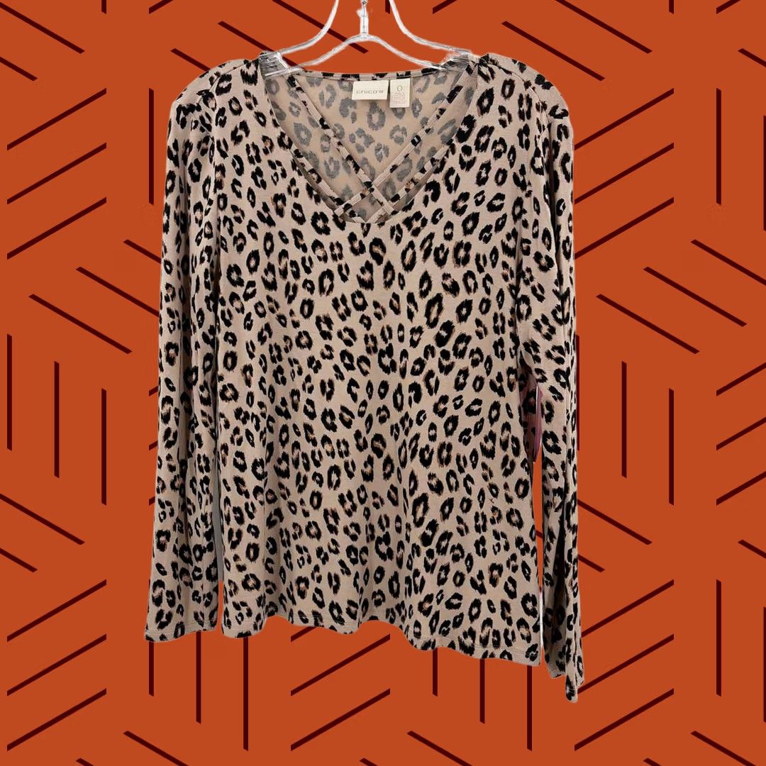 Vintage Chico's Long Sleeve Blouse Leopard Print Tan 0/Small Regular Nicely Used Women? Size XS / US 0-2 / IT 36-38 - 1 Thumbnail