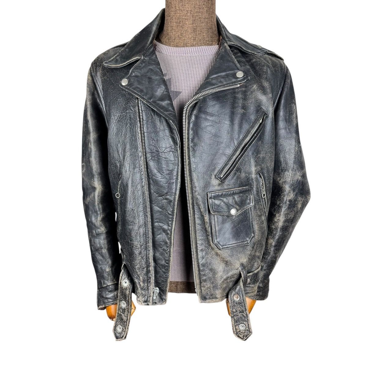 Genuine Leather 🌟VINTAGE 50s STEERHIDE ONE STUDS MOTORCYCLE LEATHER JACKET Size US M / EU 48-50 / 2 - 5 Thumbnail