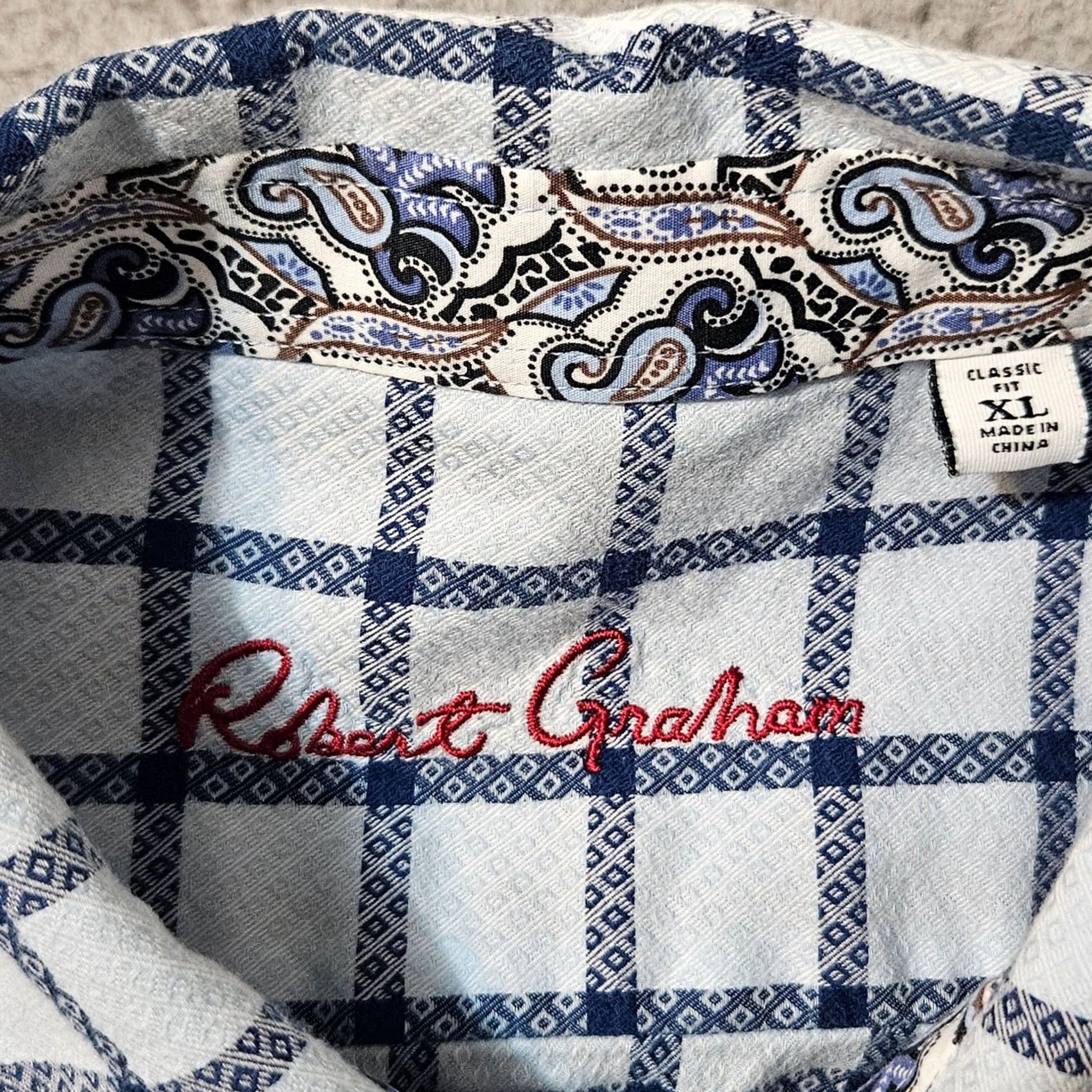 Robert Graham Robert Graham Blue Paisley Checkered Button Up Shirt Men's XL Flip Cuff Size US XL / EU 56 / 4 - 3 Thumbnail
