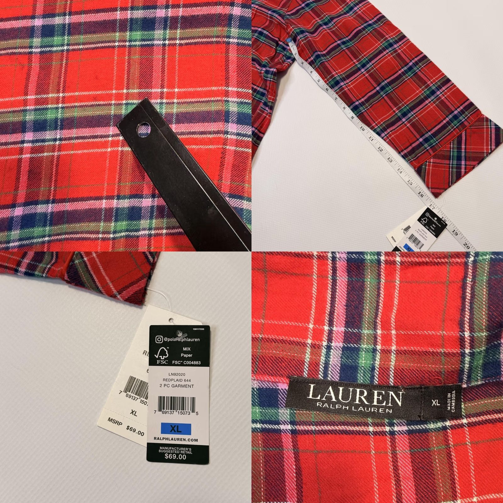 Ralph Lauren Lauren Ralph Lauren Pajama Shirt Womens XL Red Plaid Leopard Collar Sleep Top Size XL / US 12-14 / IT 48-50 - 8 Thumbnail