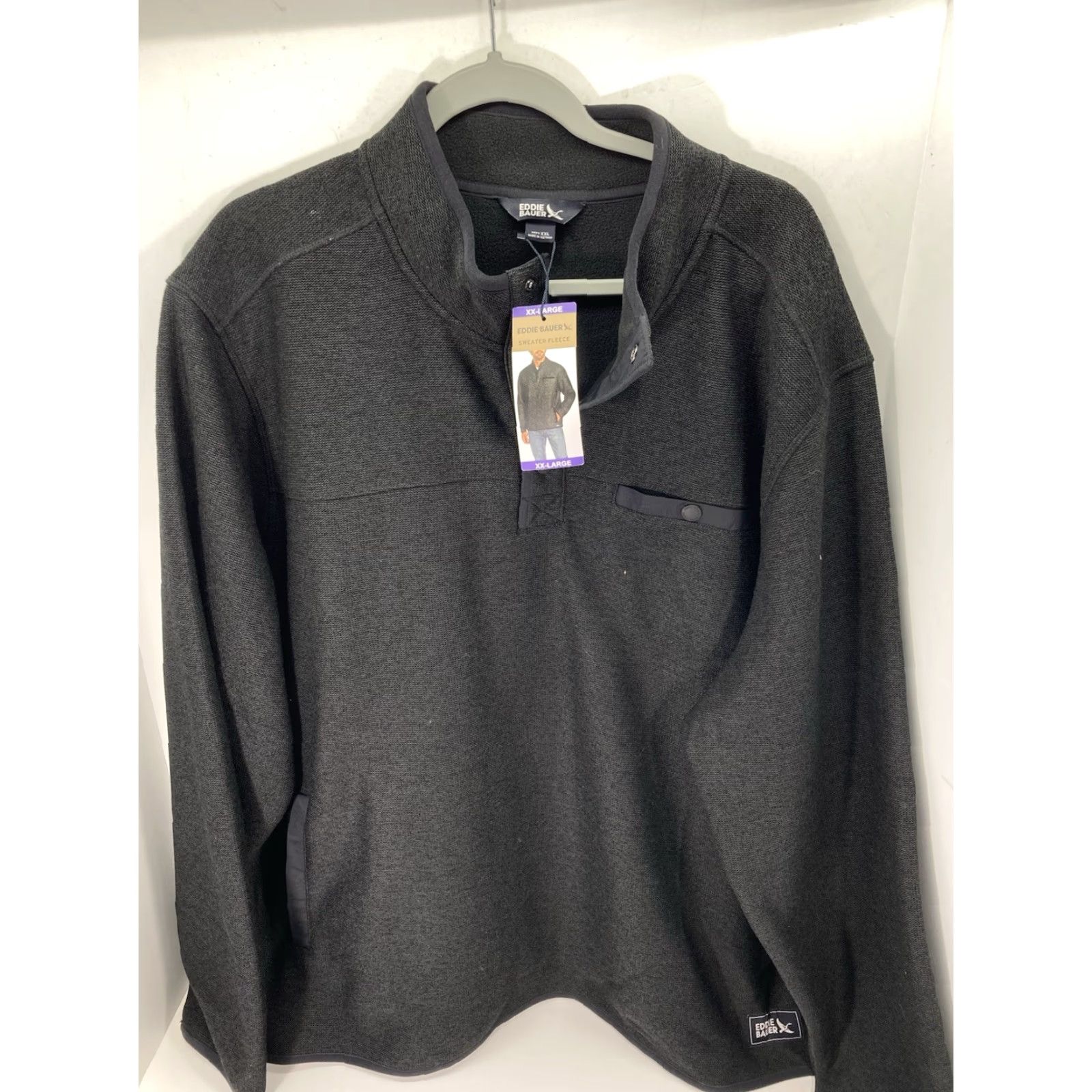 Eddie Bauer Eddie Bauer Sweater Fleece Men 2XL Black Pullover Pockets NWT Shirt 28 Inches Across Chest 30 Inches Shoulders to Waist T Snap Mock Neck Size US XXL / EU 58 / 5 - 2 Thumbnail