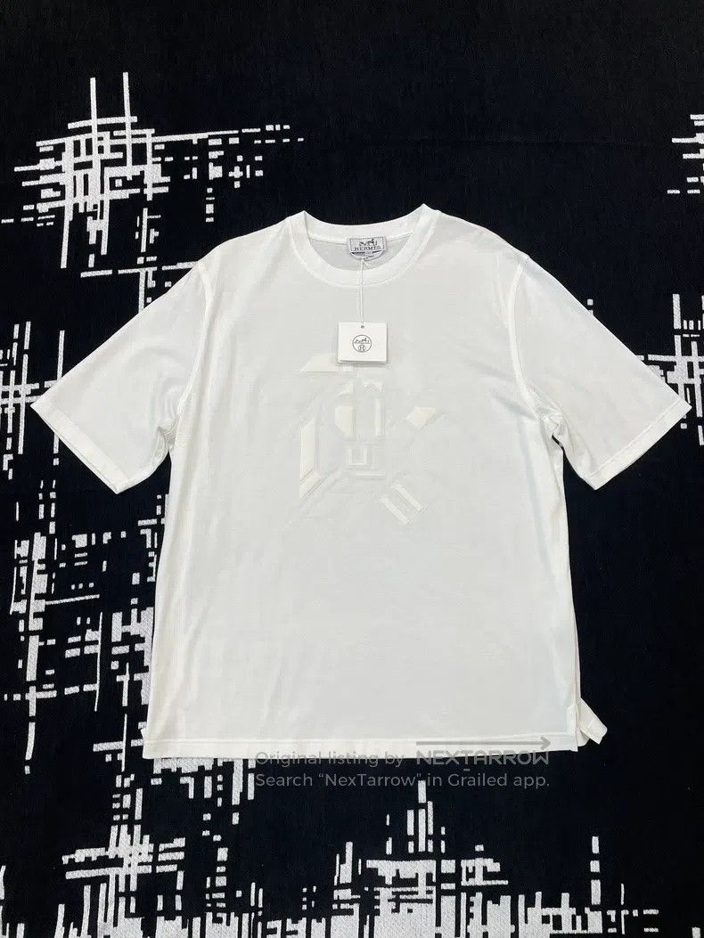 Hermes Hermes White leather-trimmed short sleeve T-shirt top Size US L / EU 52-54 / 3 - 1 Thumbnail