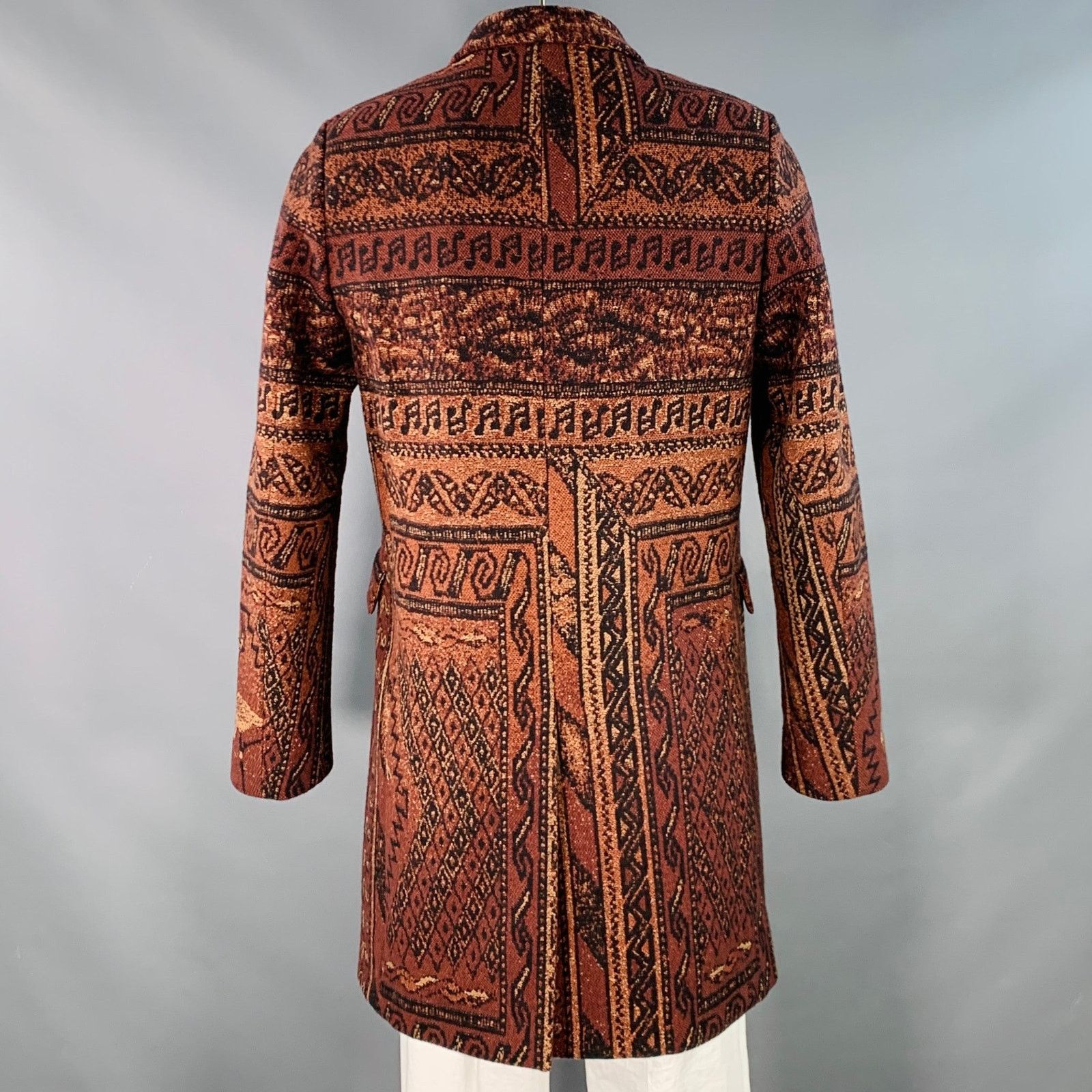 Paul Smith Brown Black Tapestry Jacquard Wool Blend Hidden Snaps Coat Size US L / EU 52-54 / 3 - 4 Thumbnail