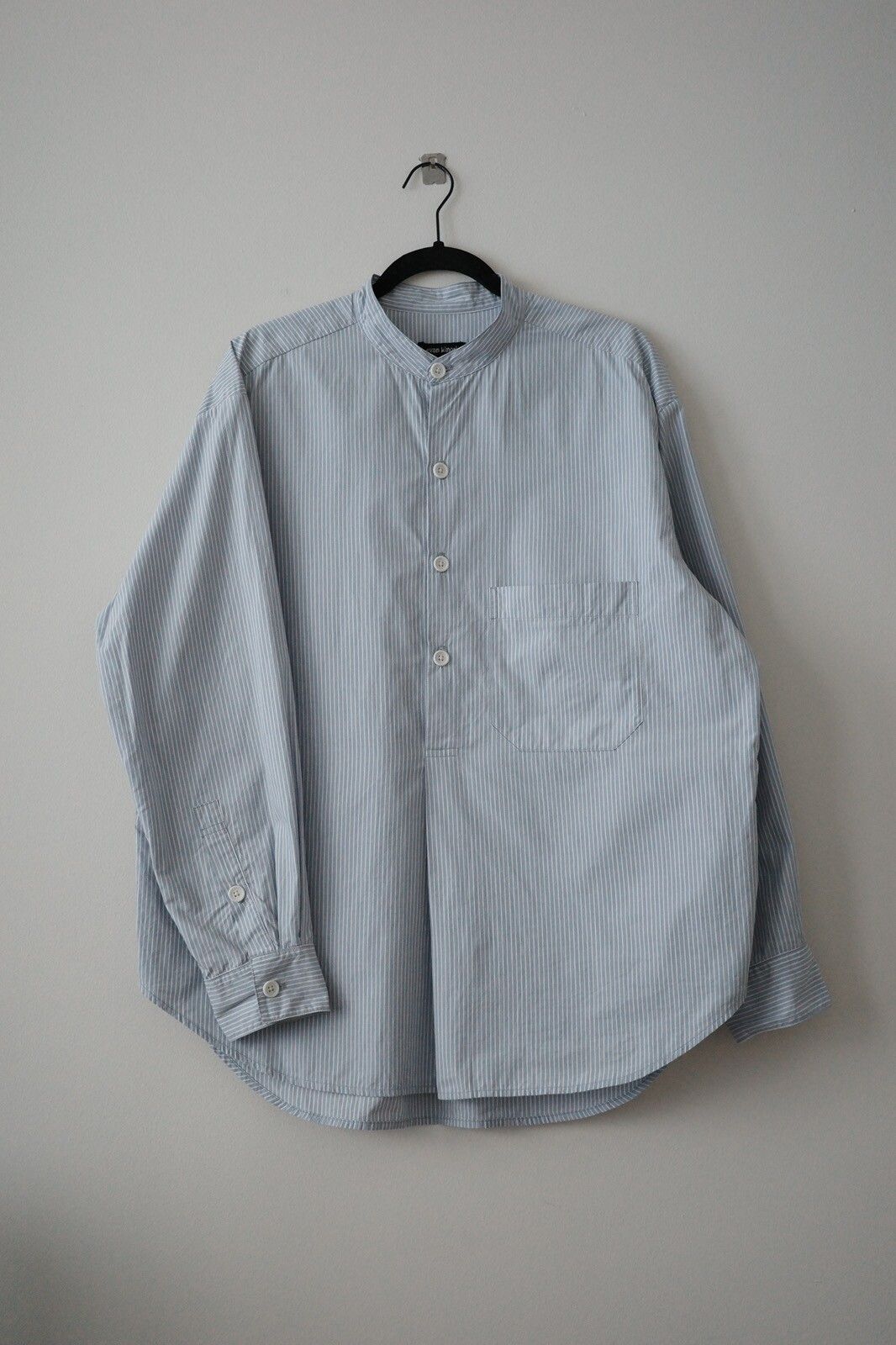 Pre-owned Evan Kinori Popover Shirt - Light Blue Organic Cotton Stripe