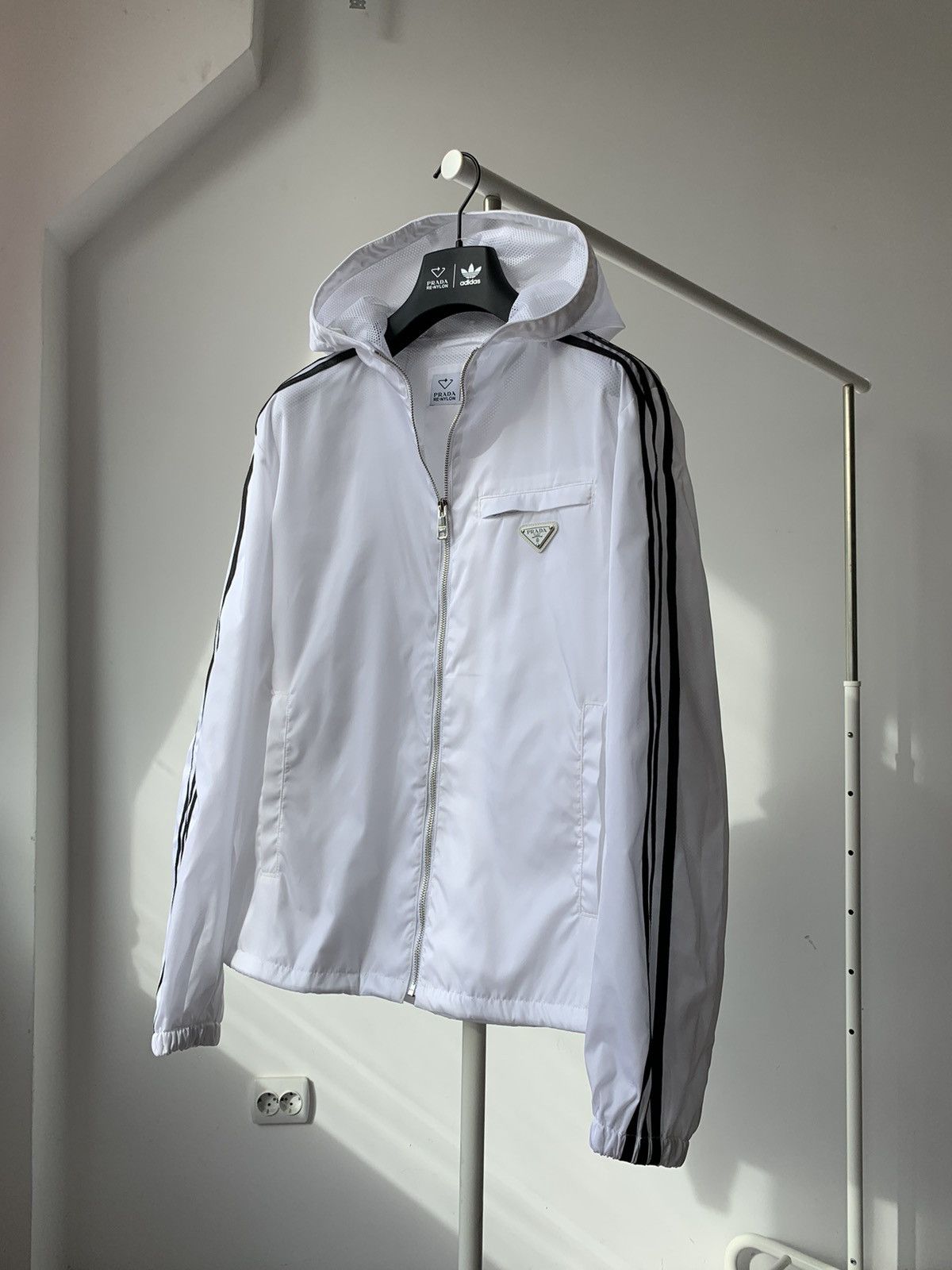 image of 2021 Prada X Adidas Hood Jacket Re-Nylon in White, Men's (Size Large)