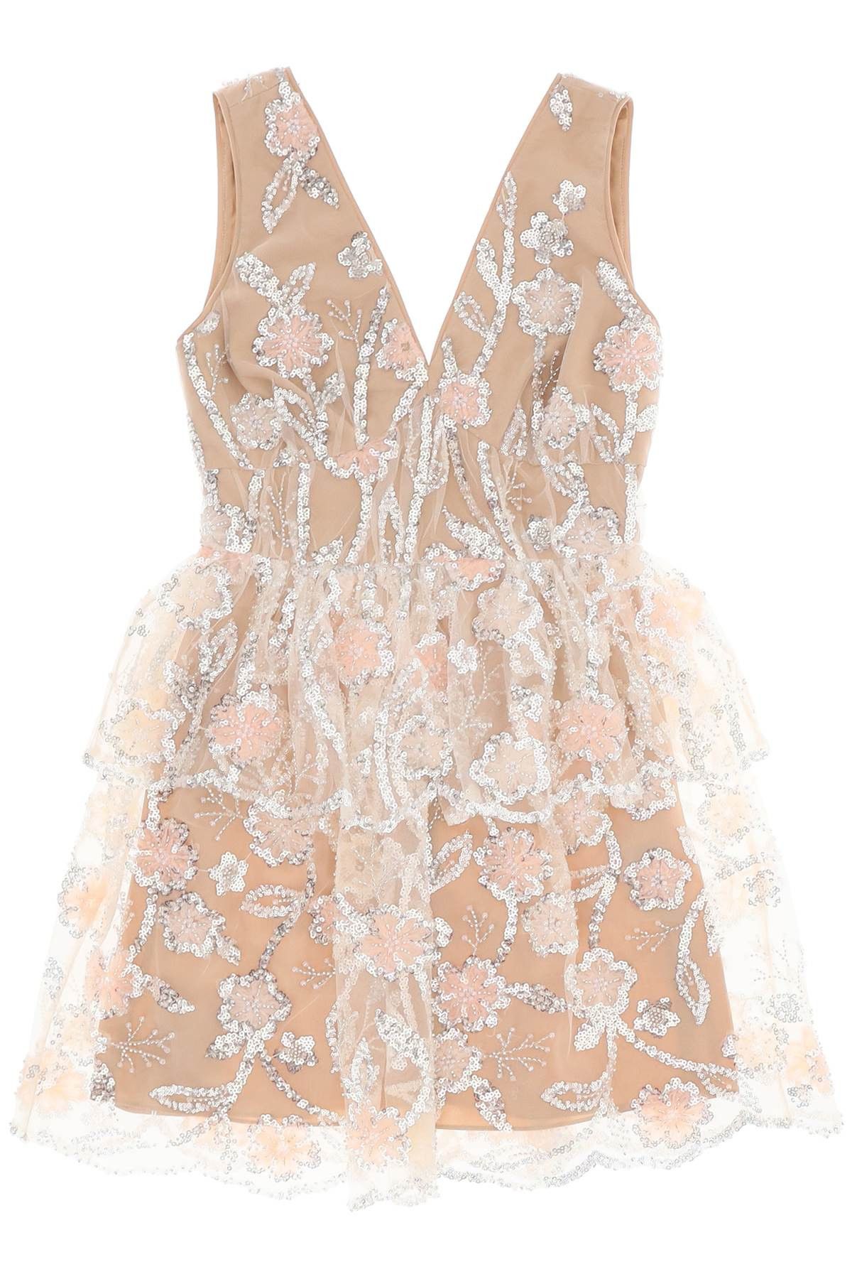 image of Self Portrait Mini Tulle Dress With Applique Details in Neutro, Women's (Size Small)