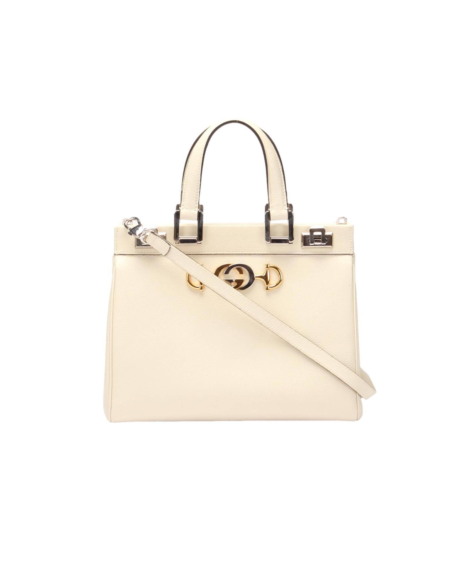 image of Gucci Lightly Worn White Leather Top Handle Bag With Cracked Handle And Scratched Screw, Women's