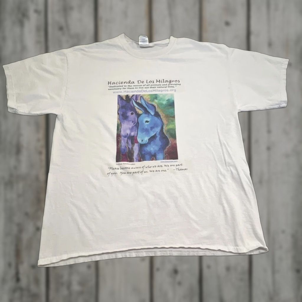 Gildan VINTAGE Hacienda De Los Milagros T Shirt XL Donkeys Animal Rescue Graphic Men's T-Shirt White Cotton Crew Neck XL? Size US XL / EU 56 / 4 - 1 Thumbnail