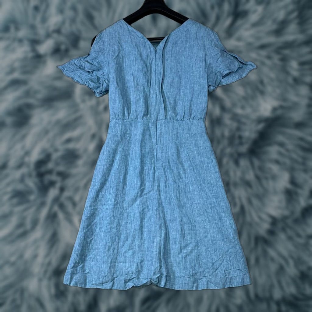 Vintage It Mishaa Women Dress Blue Midi Short Sleeve Zip Small Linen Blend Knit Sheath - Regular - Women Size 28" / US 6 / IT 42 - 1 Thumbnail