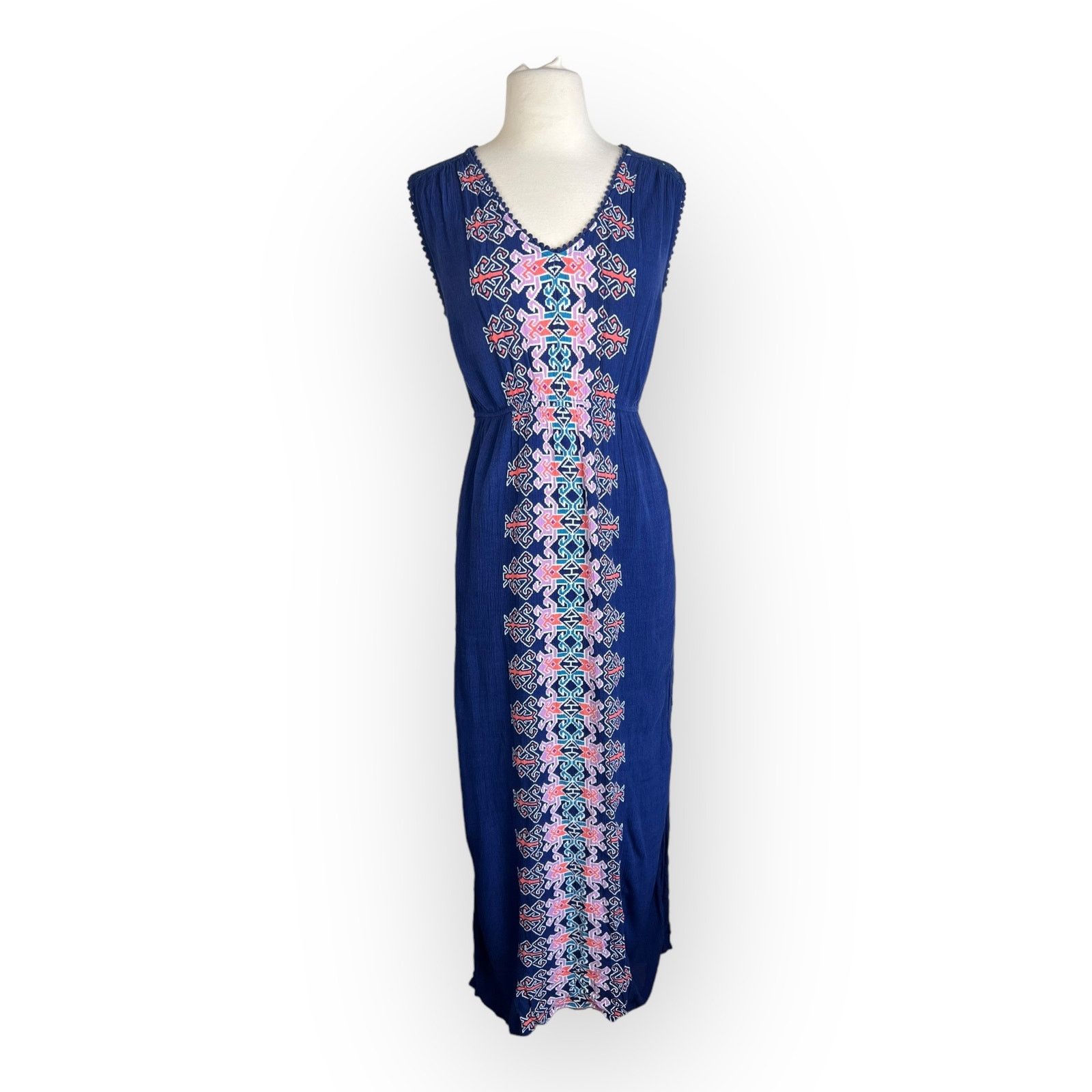 Vintage Xhilaration Aztec Stripe Navy Blue Maxi Dress - Boho Summer Size S / US 4 / IT 40 - 1 Thumbnail