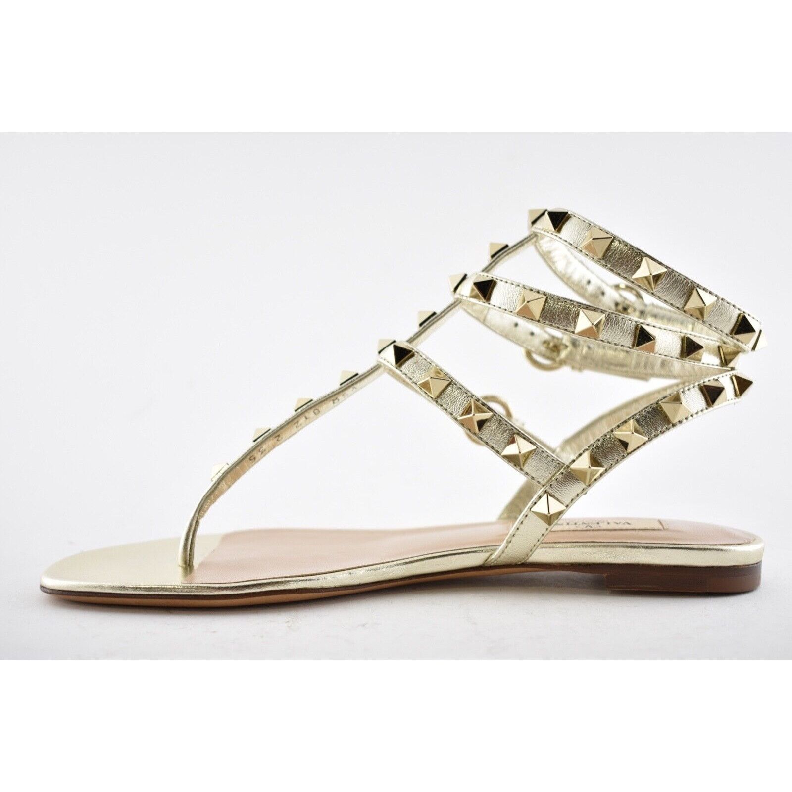 Valentino Valentino Rockstud P18 Gold Leather Triple Ankle Strap Size US 5 / IT 35 - 8 Thumbnail