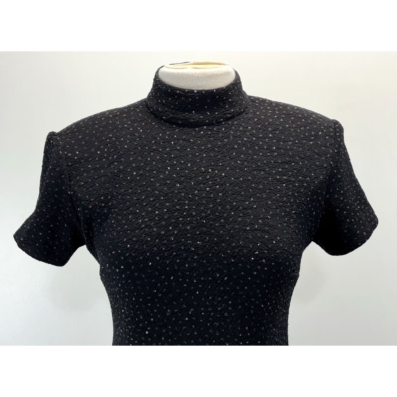 Vintage VINTAGE Jessica Howard 2 Pc Dress Set Jacket Dress Women's 8P Petite Black Sparkle Mock Neck Bow 90s Wedding Party Cocktail Formal Short Sleeve Size M / US 6-8 / IT 42-44 - 7 Thumbnail