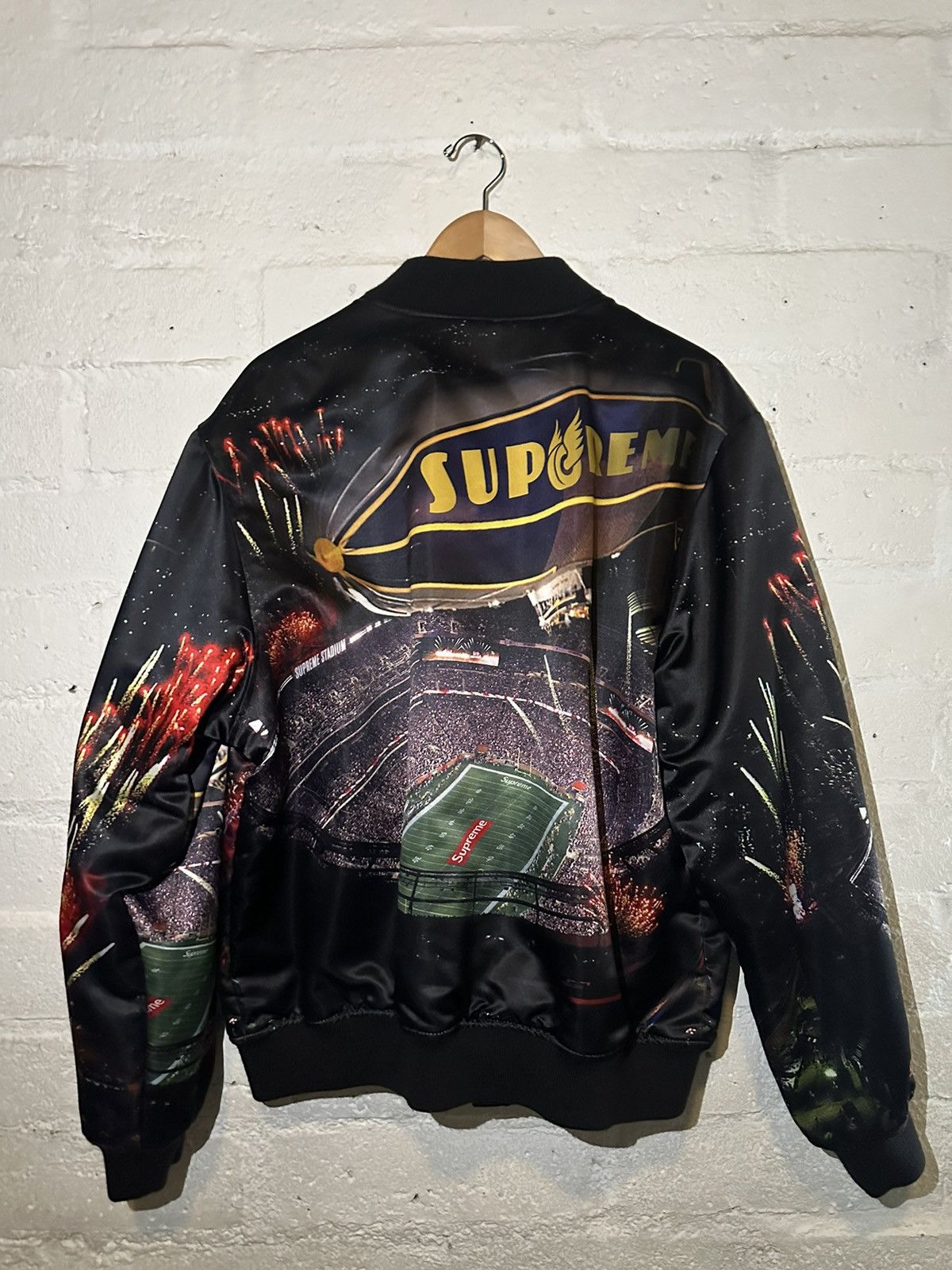 Supreme Supreme Mitchell & Ness Stadium Satin Varsity Jacket | Grailed