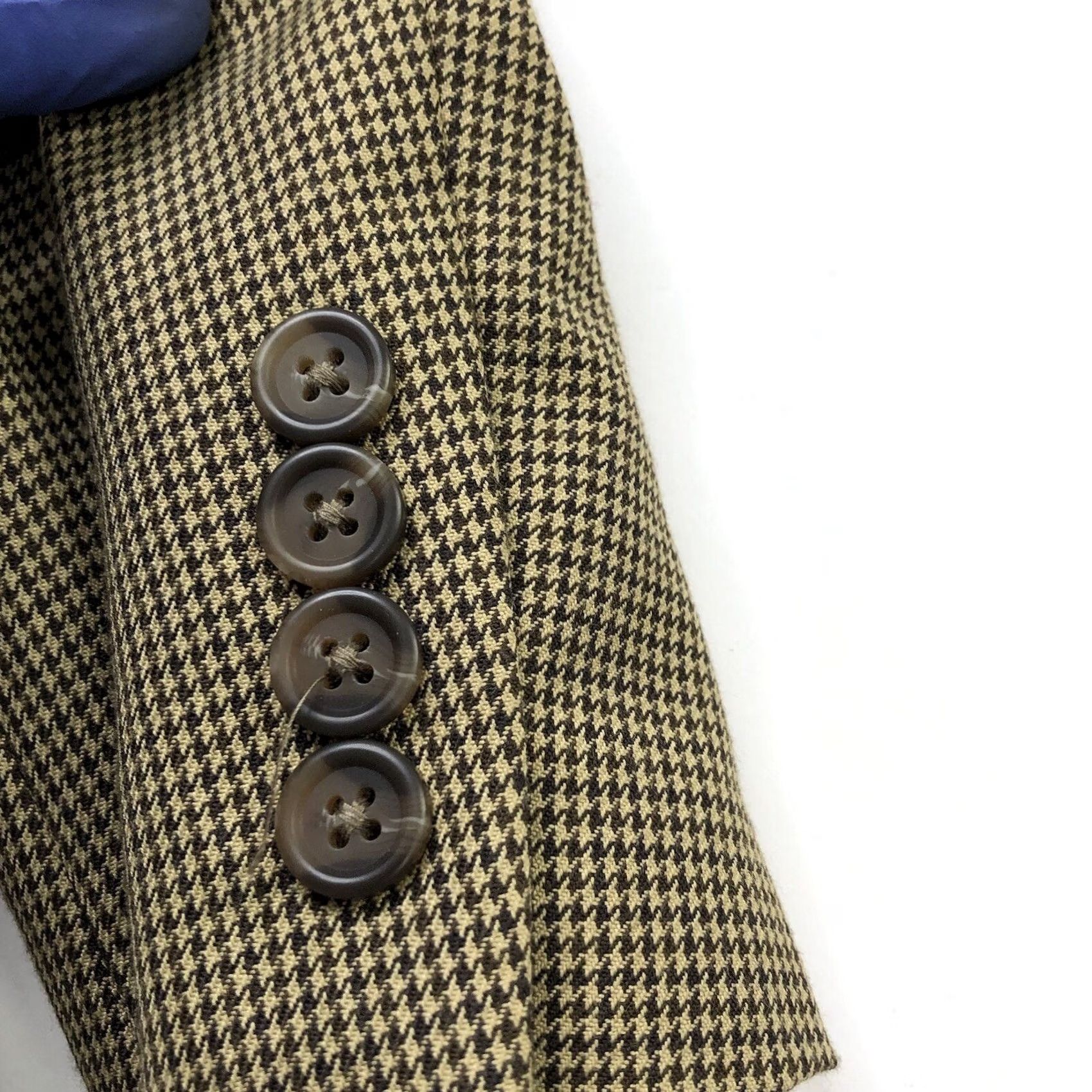 Chaps Chaps Houndstooth Blazer 44 L Men’s 100% Wool Blend Button Sport Coat Jacket Tan Brown Size 48R - 7 Thumbnail