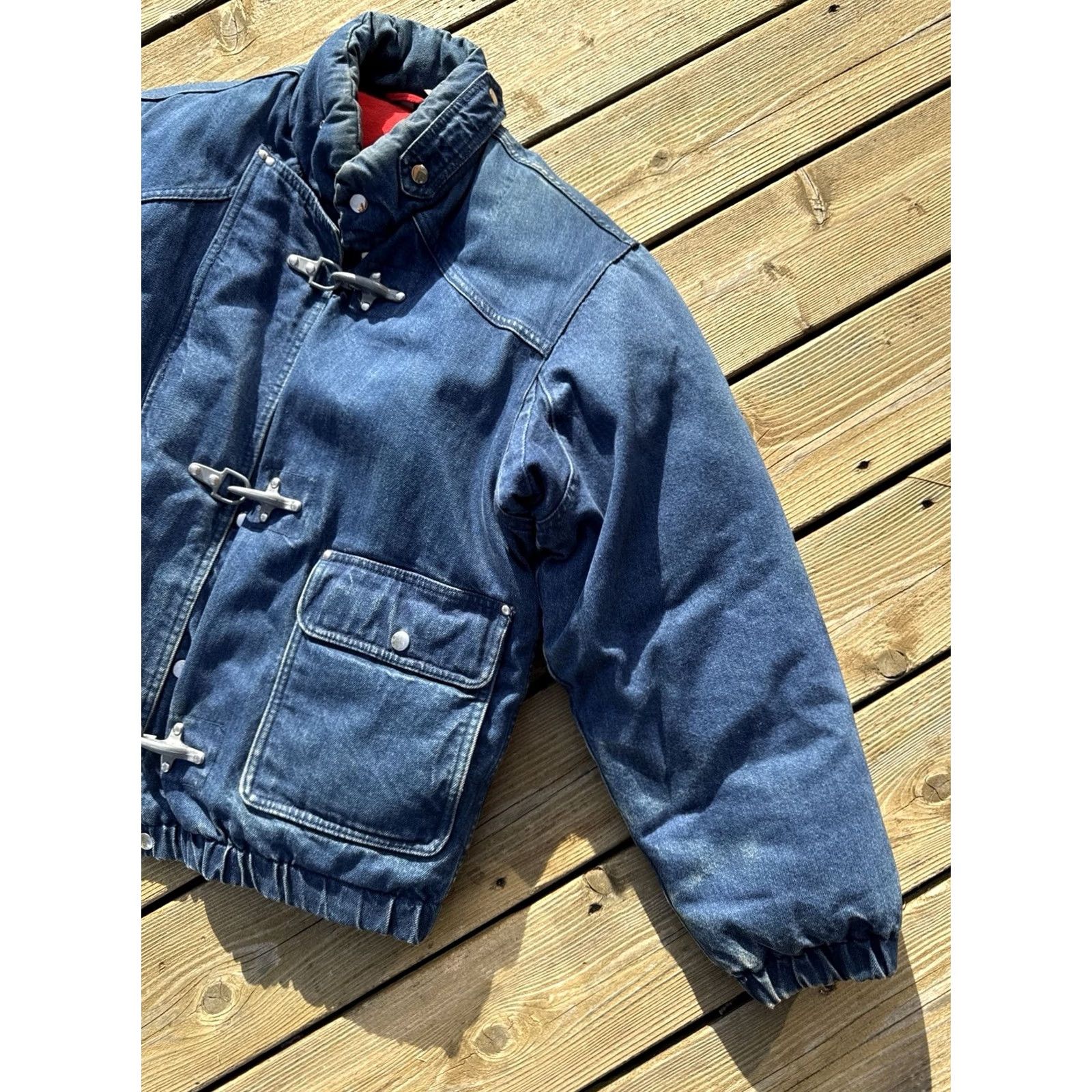Vintage VINTAGE Denim Down Puffer Jacket Heavyweight 80s 90s Fireman Toggle Front Closure Unisex Adults M Blue Cold Weather Utility Coat Size US M / EU 48-50 / 2 - 3 Thumbnail