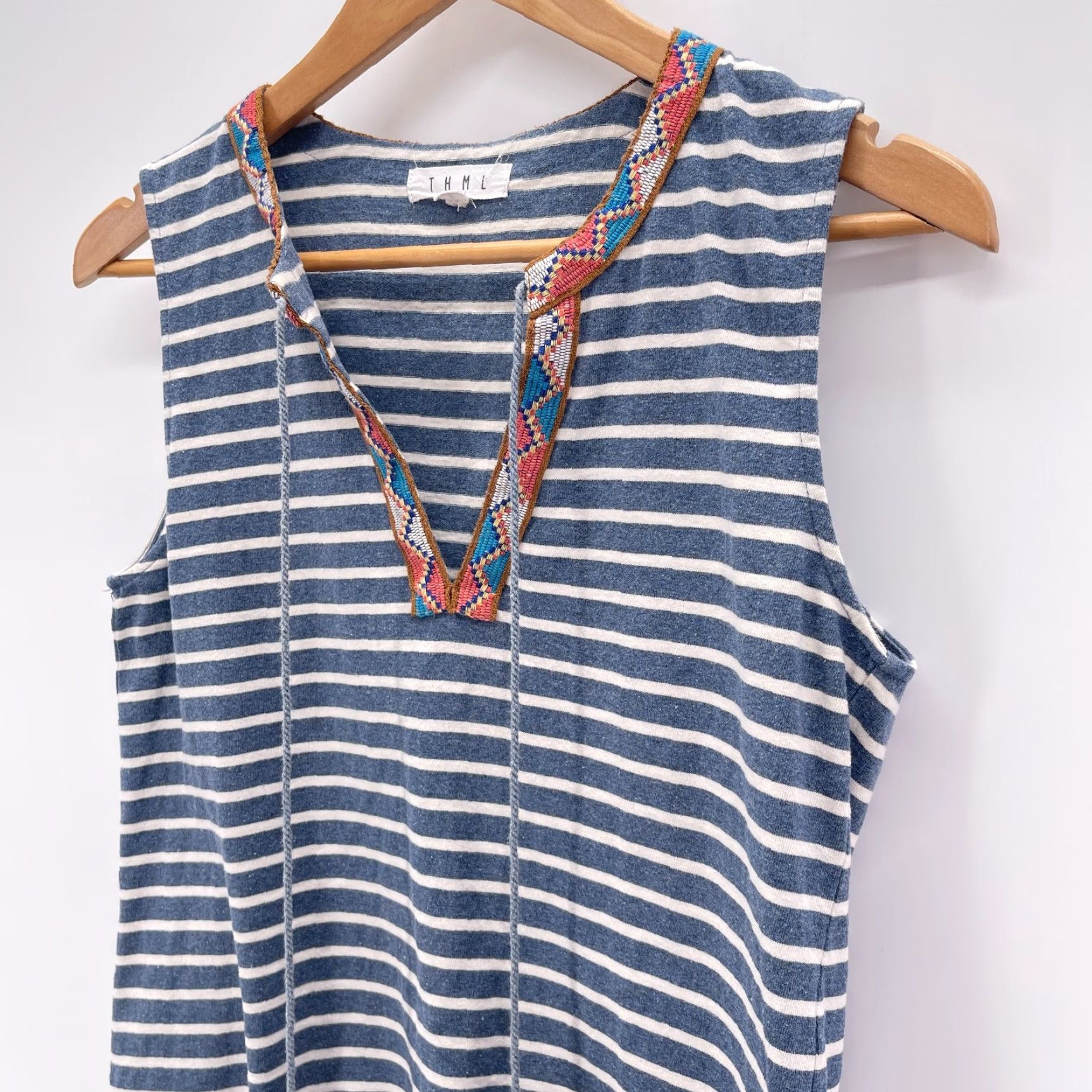 Vintage VINTAGE THML Womens Small Tank Top Blue Stripe Aztec Detail Boho Summer Casual Size S / US 4 / IT 40 - 2 Thumbnail