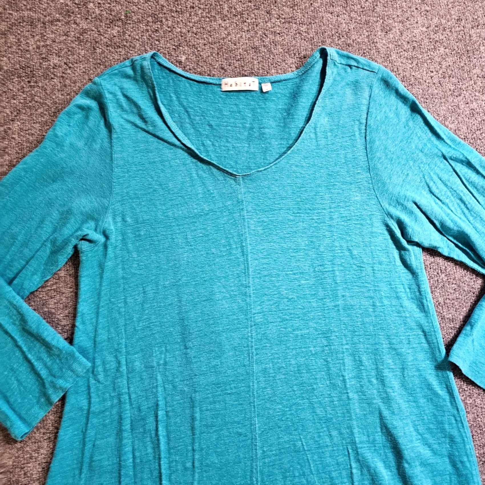 Habitat Habitat Dress Womens Large Green Teal Linen V-Neck 3/4 Sleeve A-Line Knee Length Beach Casual Size L / US 10 / IT 46 - 2 Thumbnail