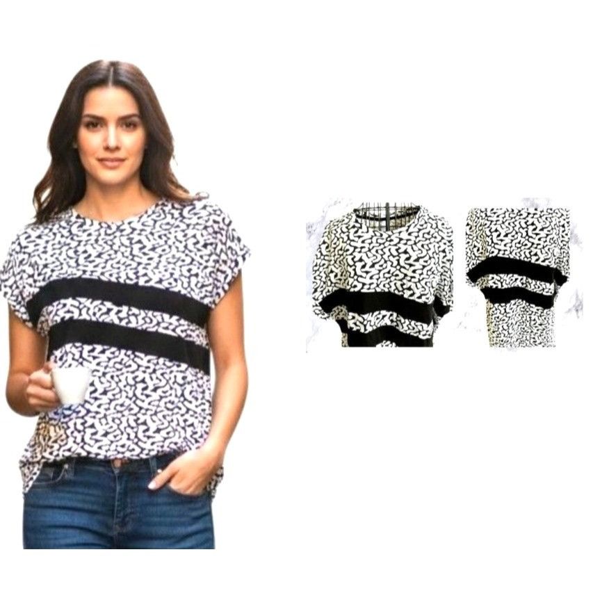 Other NWT Kinesis Pullover Top XL Black White Stripe Abstract Dolm Size XL / US 12-14 / IT 48-50 - 3 Thumbnail