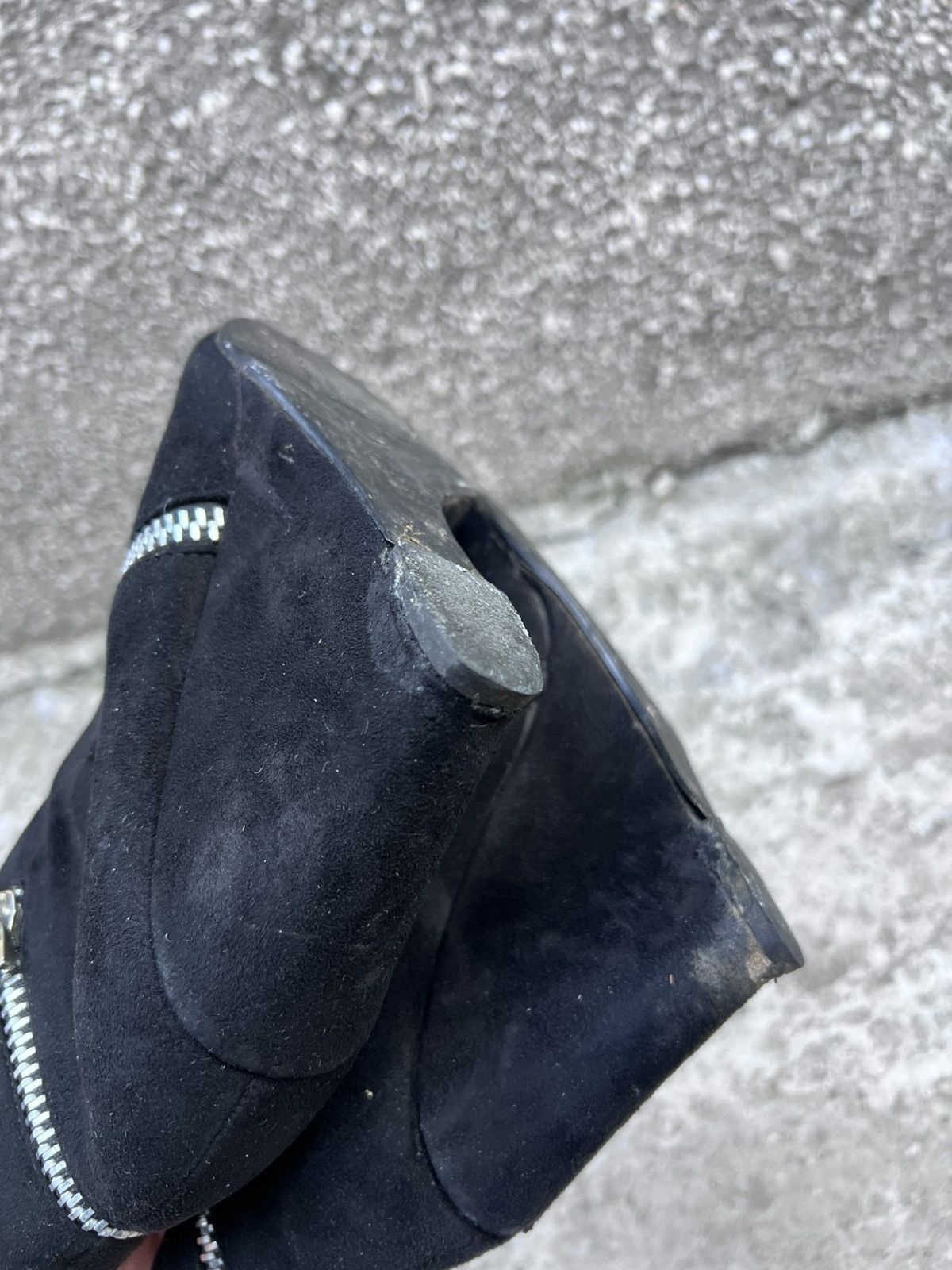 Rick Owens Wedge Asymmetrical Zip Black Indie Sleaze Boots Size US 7 / IT 37 - 6 Thumbnail