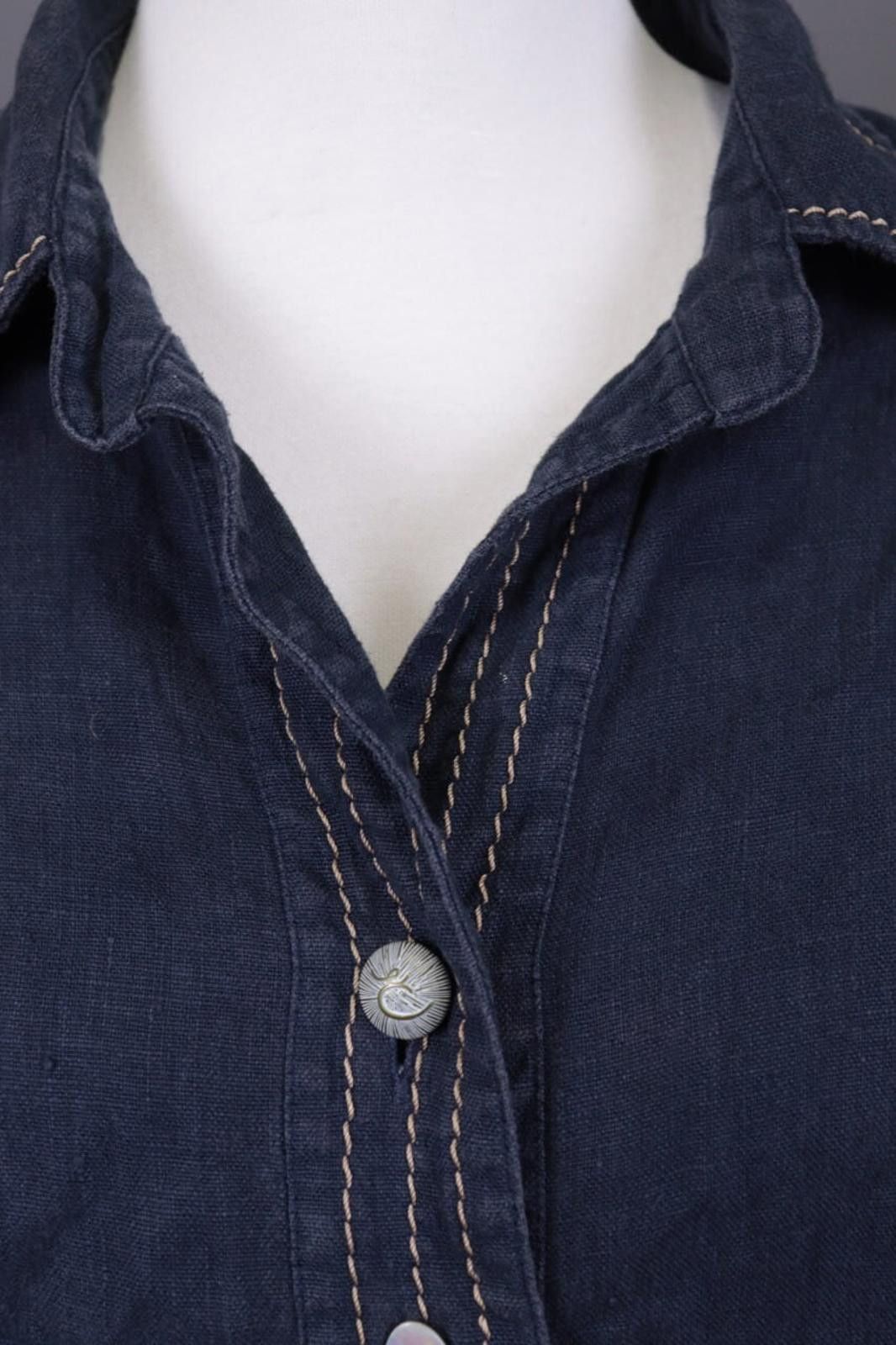 Designer Elisa Cavaletti Blue Lagenlook Linen Blouse Shirt Size L Size L / US 10 / IT 46 - 7 Thumbnail